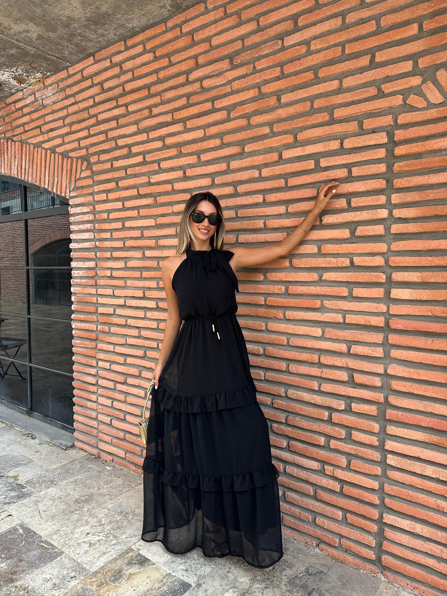 Lefla Boyun Bağlamalı Siyah Elbise 070621198