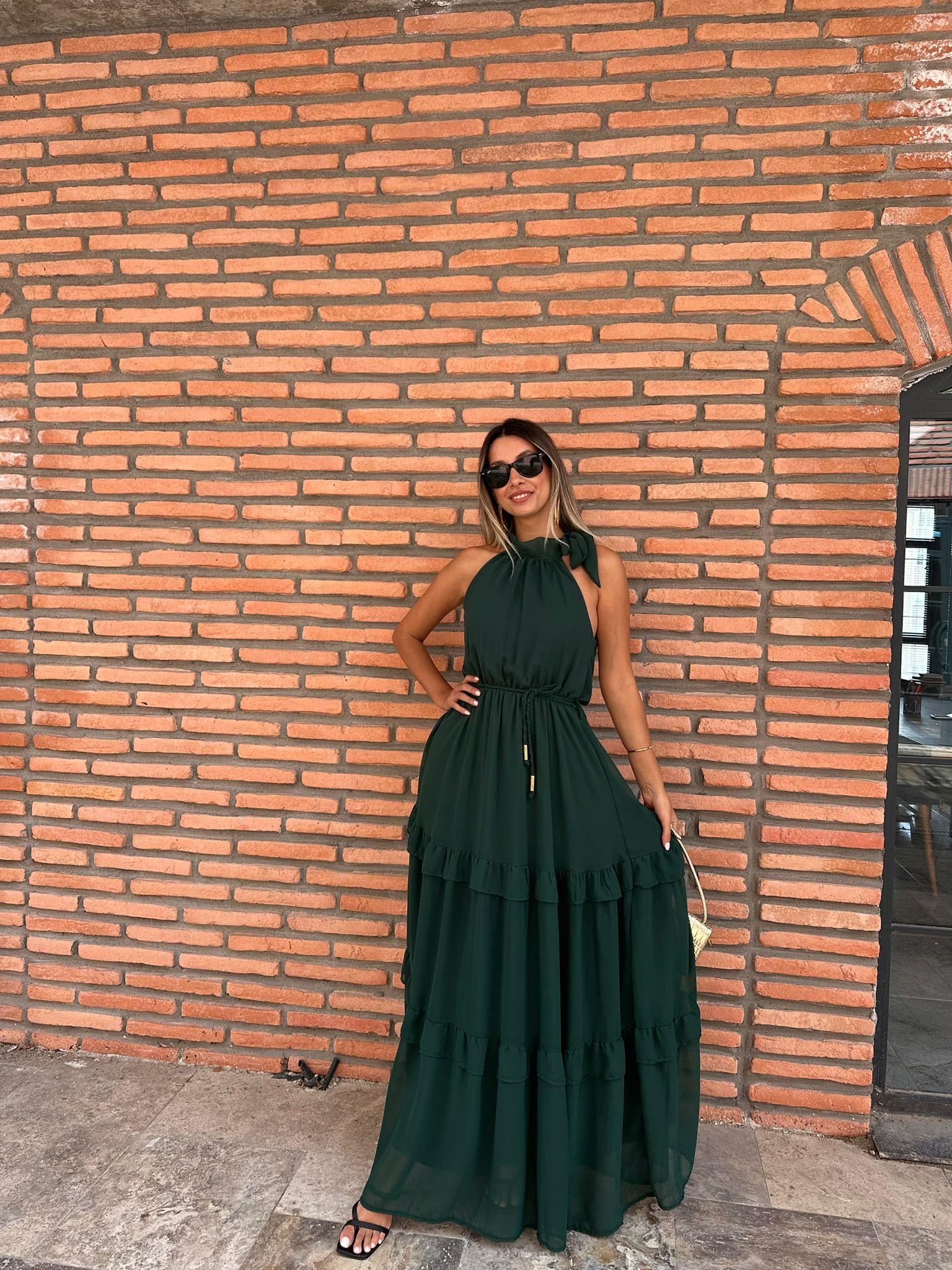 Lefla Boyun Bağlamalı Yeşil Elbise 070621198