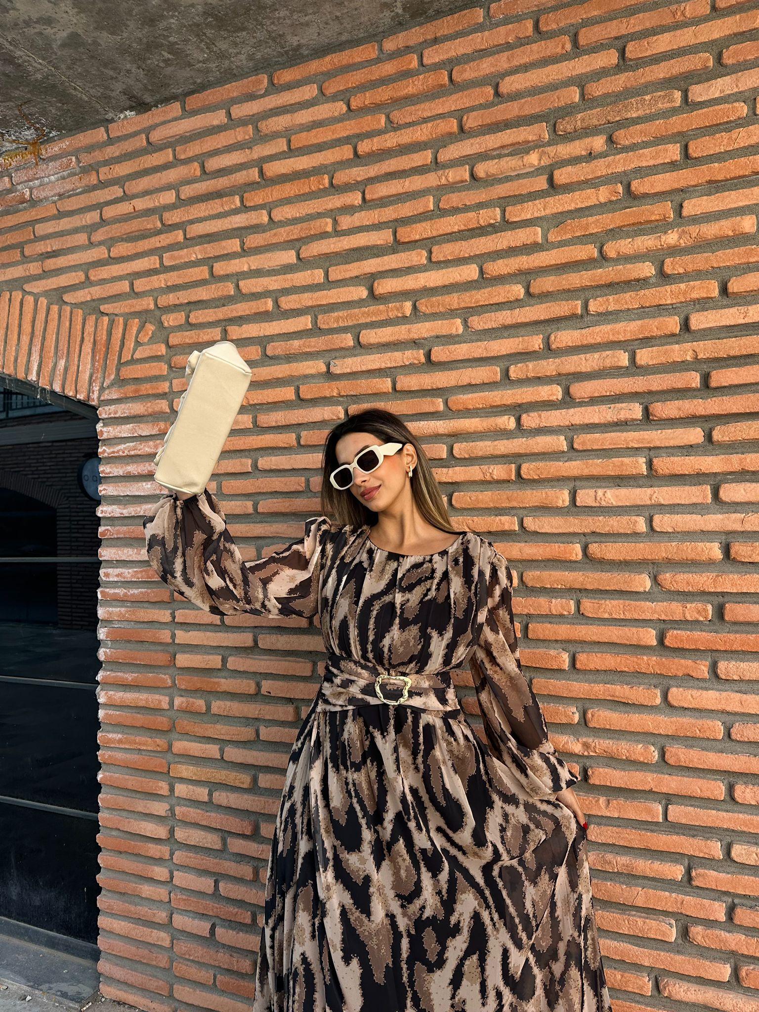 Lenka Alaca Desen Vizon Şifon Elbise  kelb1087ny