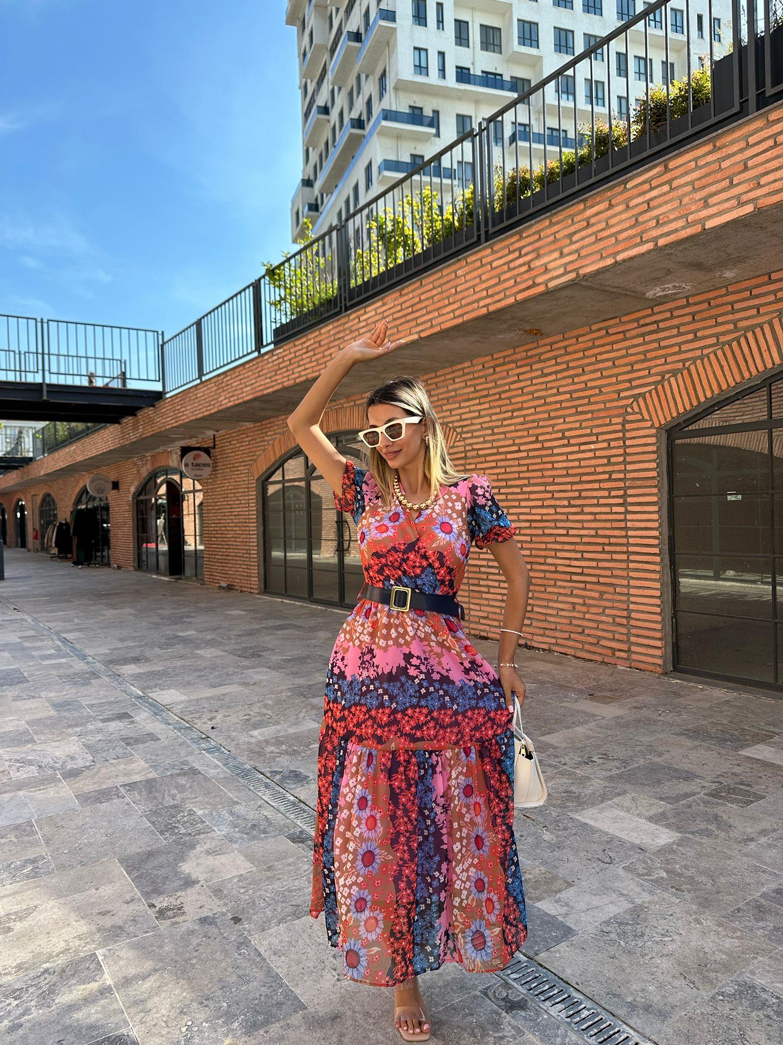 Lenta Çiçekli Astarlı Şifon Elbise 07062132