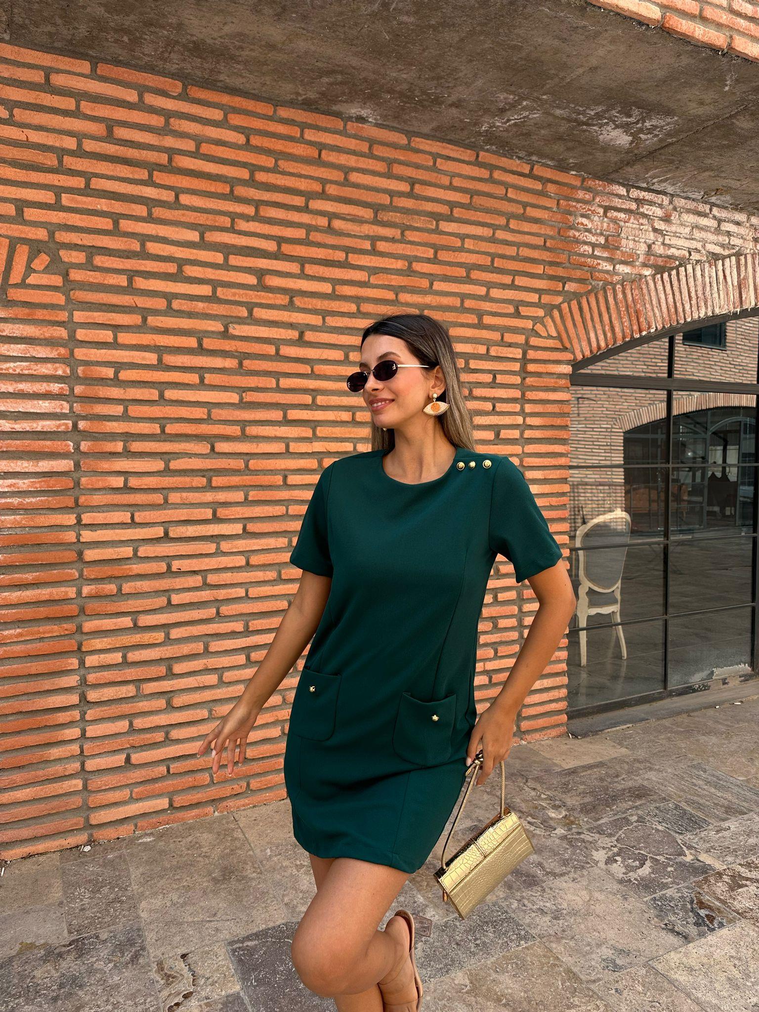 Liana Cepli Gold Düğme Detay Yeşil Elbise 070621224