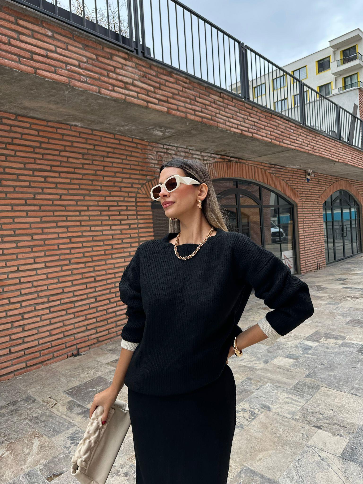 Lilila Etekli Triko Takım Siyah tkm1037myb