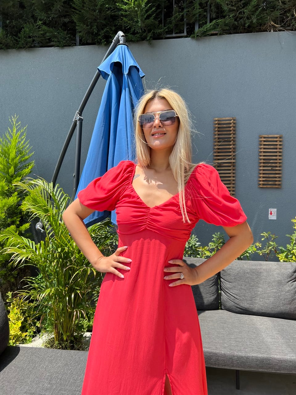 Liner Astarlı Kırmızı Elbise