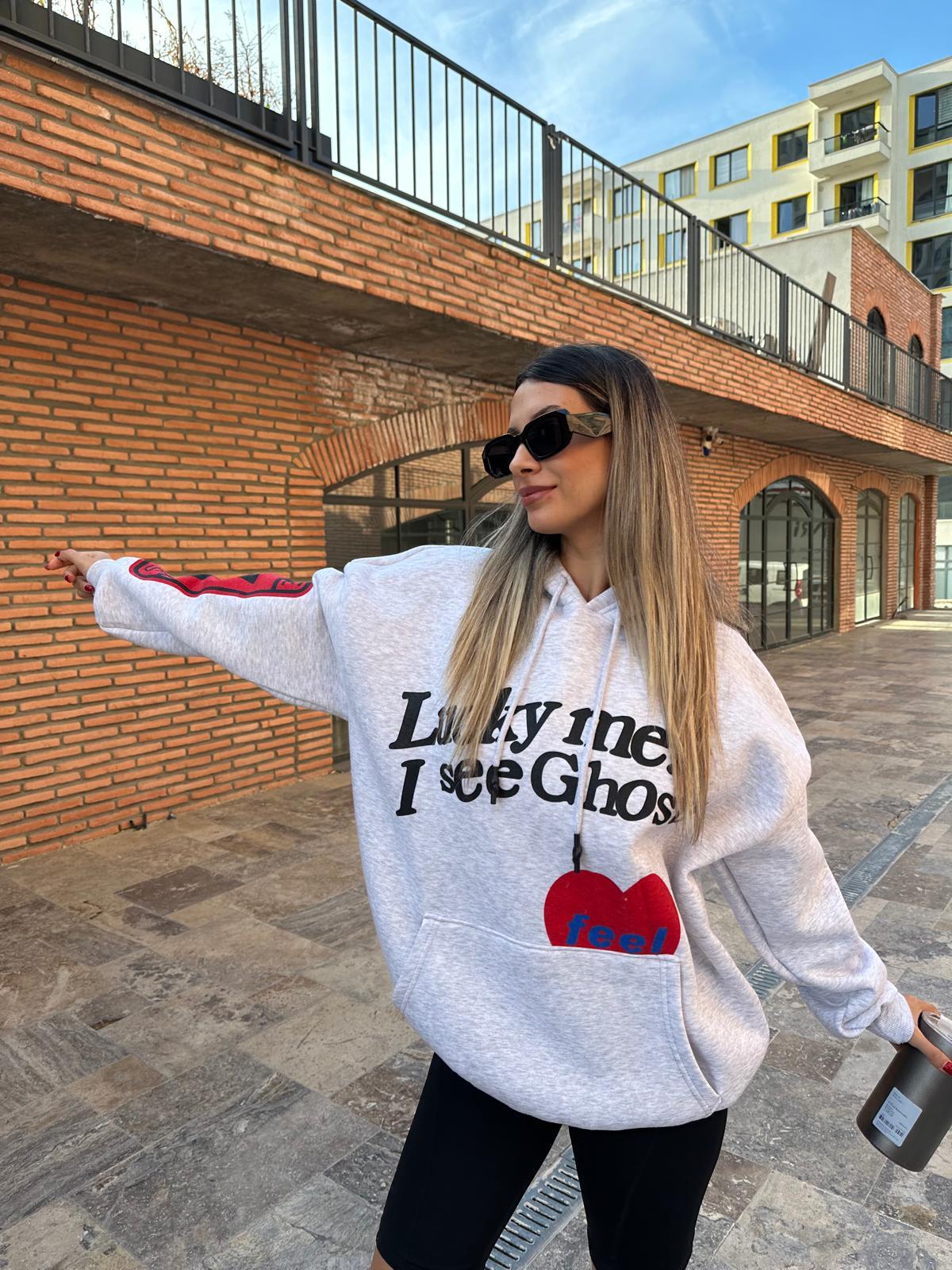 Lucky İthal Baskılı Sweat Gri swt1045ogz