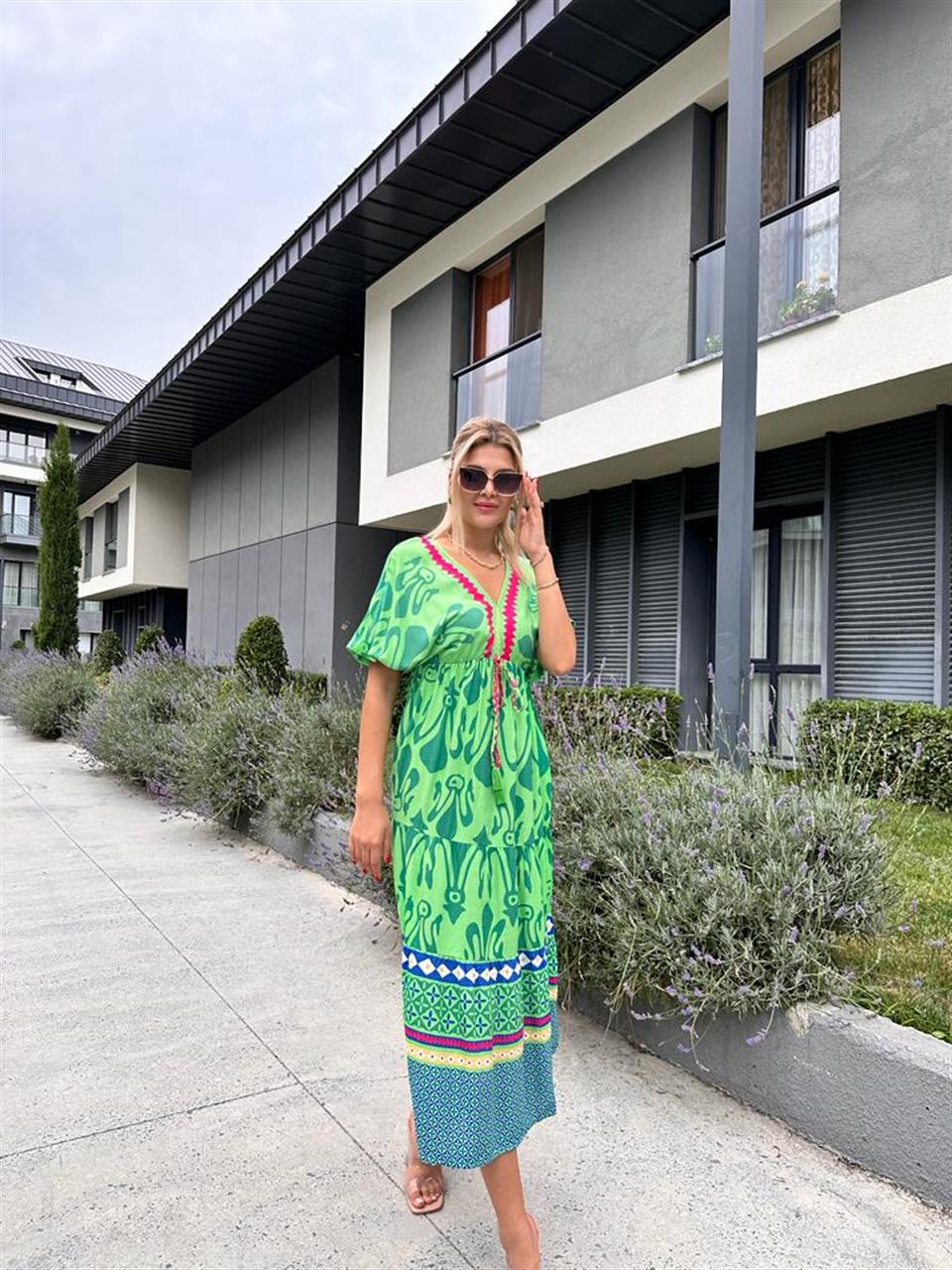 Mara Sırt Bağcıklı Viskon Elbise Yeşil 0707286