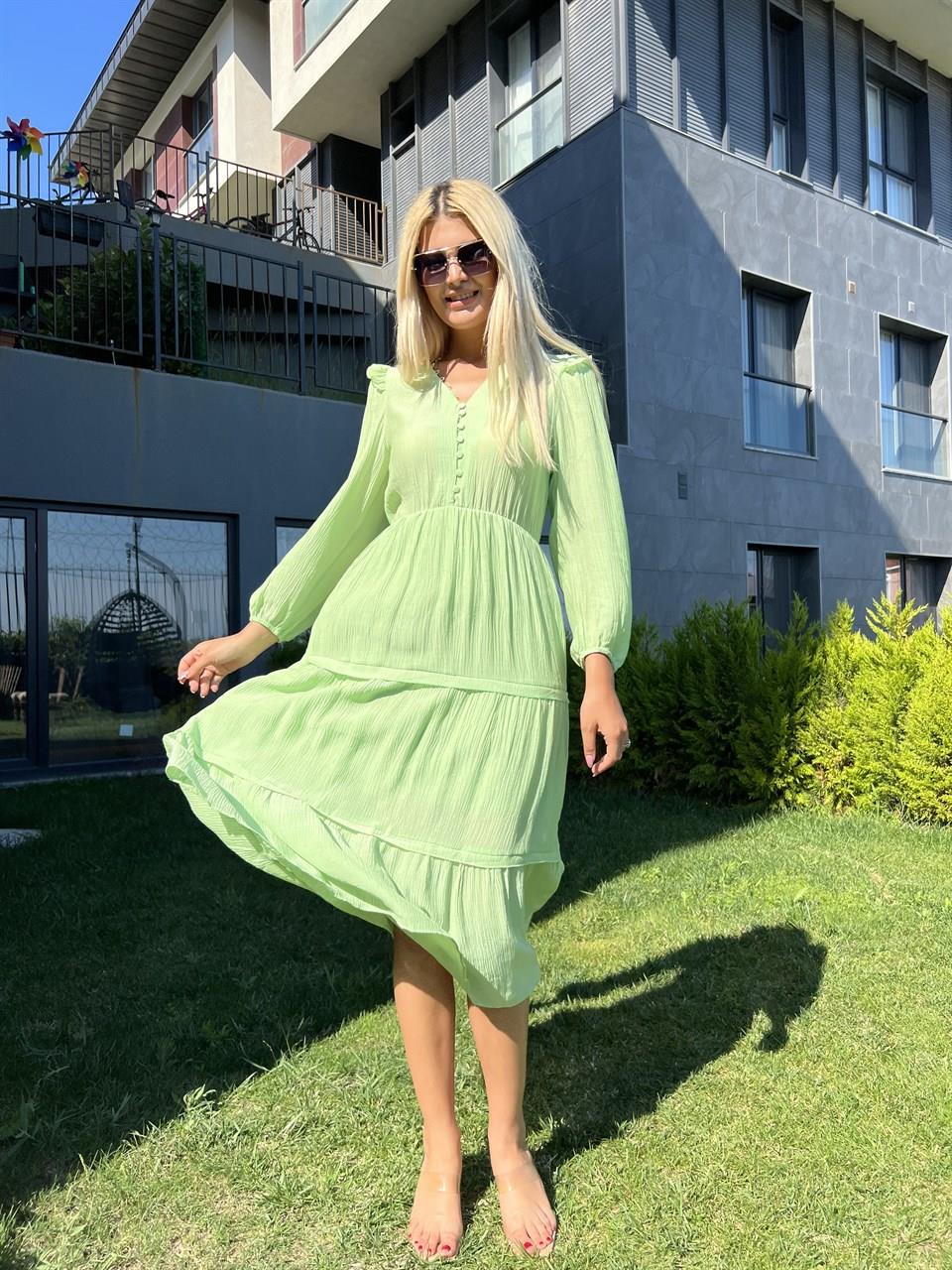 Maria Krınkıl Büzgülü Yeşil Elbise