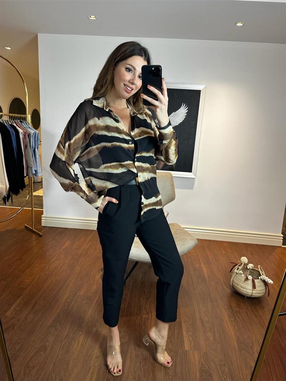 Marka model desenli tül gömlek 220389