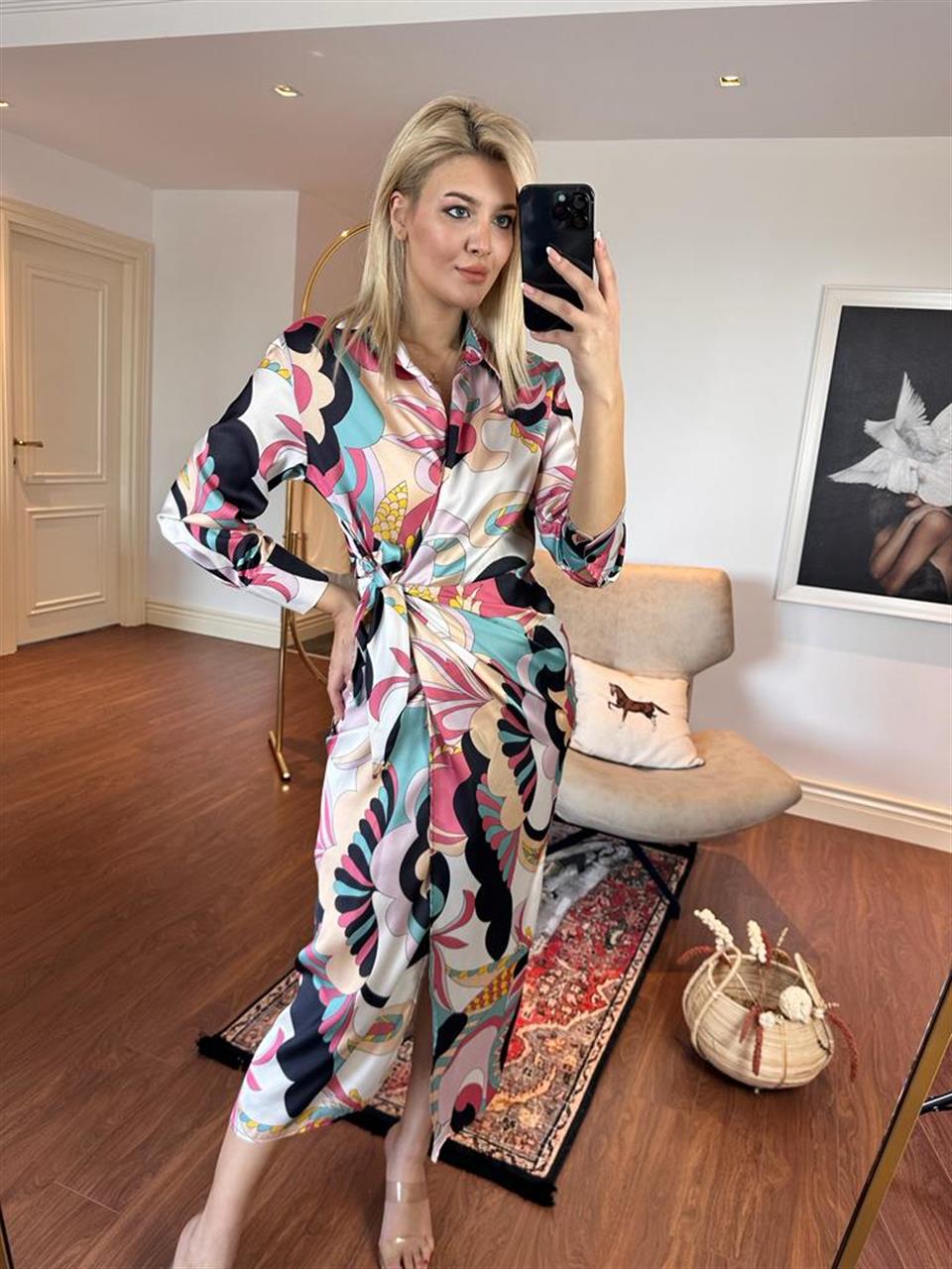 Marka Model Pembe Saten Kruvaze Uzun Elbise 0805175