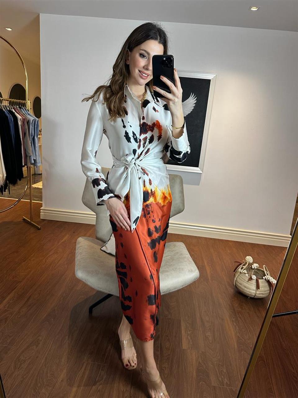 Marka Model Saten Bağlamalı Kruvaze Elbise Krem 220392