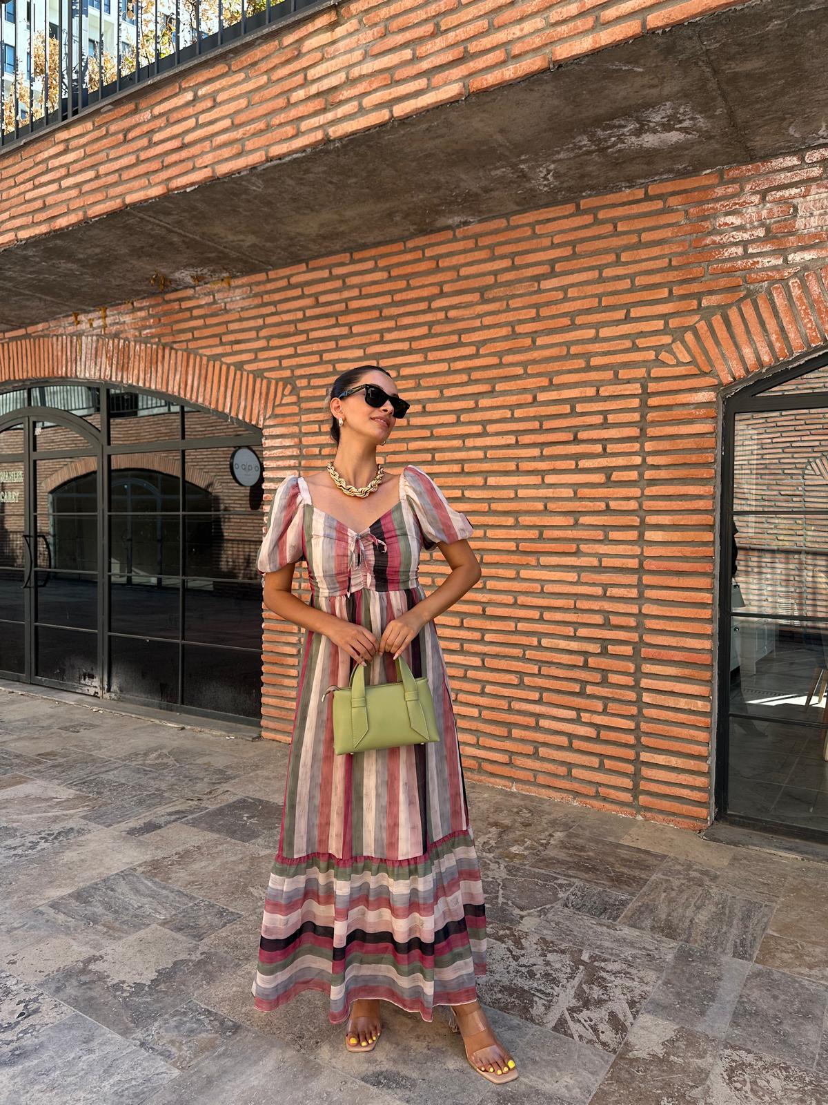 Marla Şerit Desen Yıkamalı Şifon Elbise Pudra 070621160