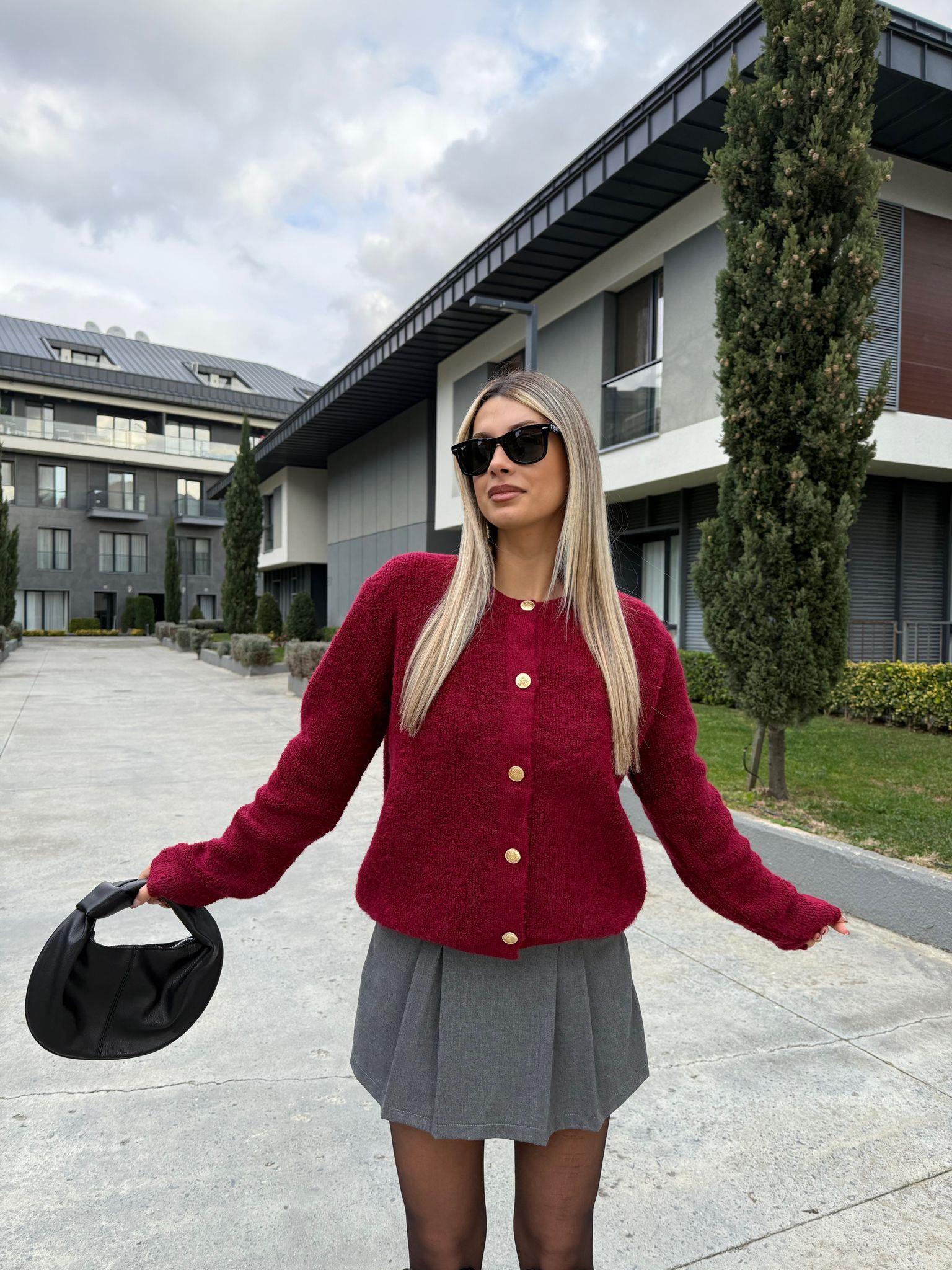 Mass Duti Model Teddy Hırka Bordo hrk1062bnt