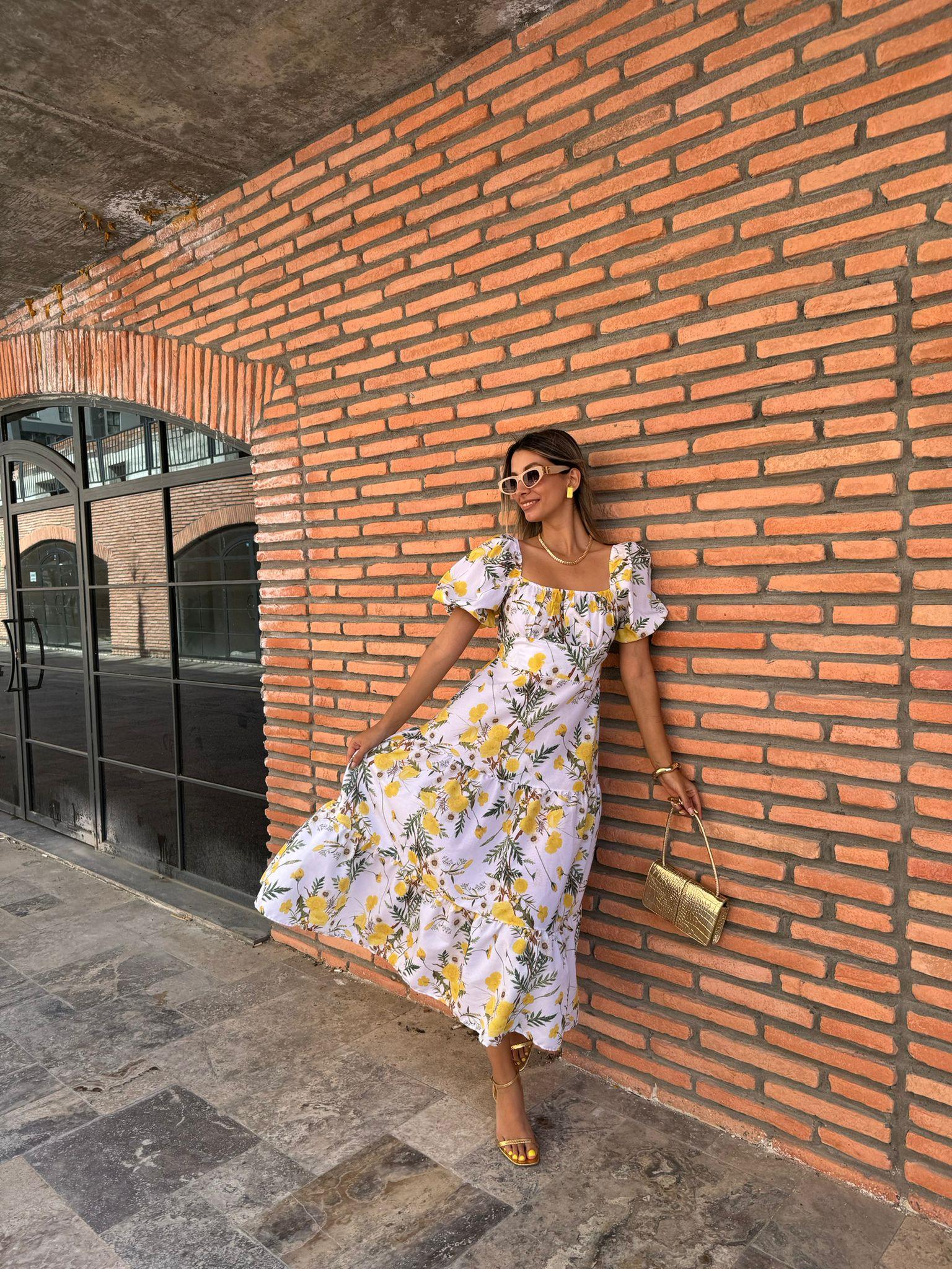 Matilda Sarı Çiçekli Poplin Elbise  070621154