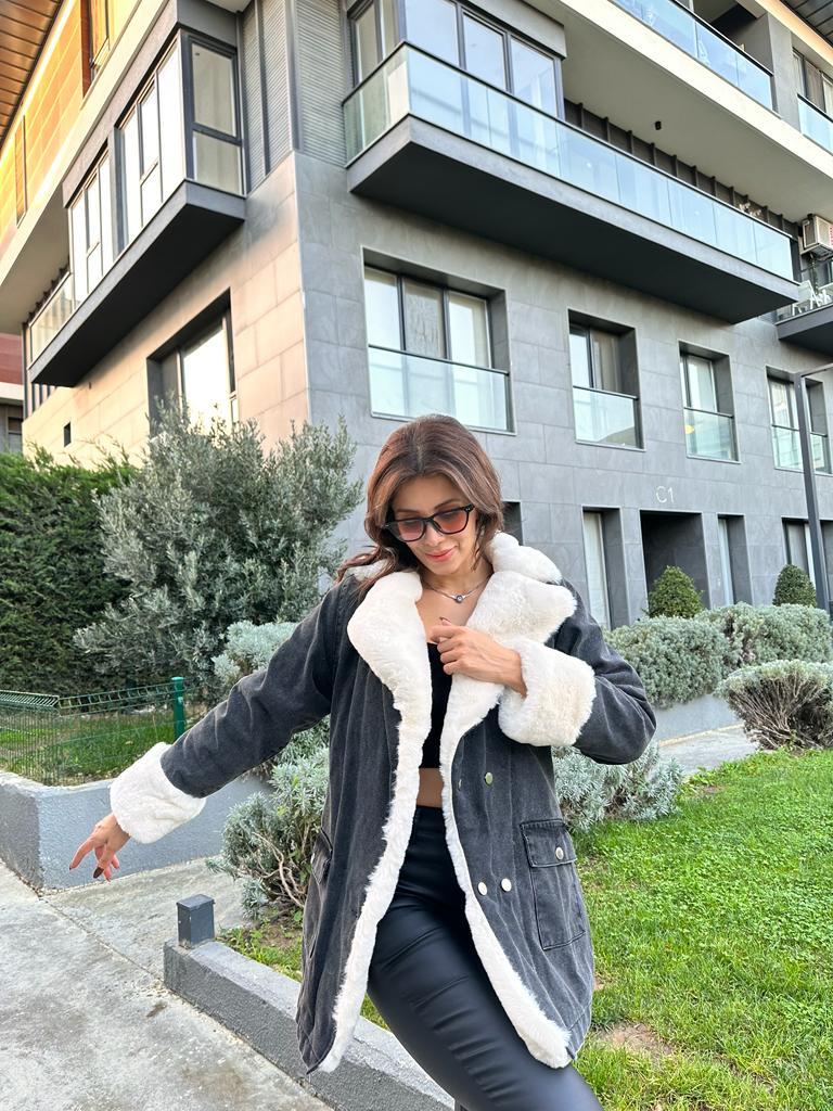 Mila Antrasit İçi Beyaz Kürk Detay Jean Mont 1707429