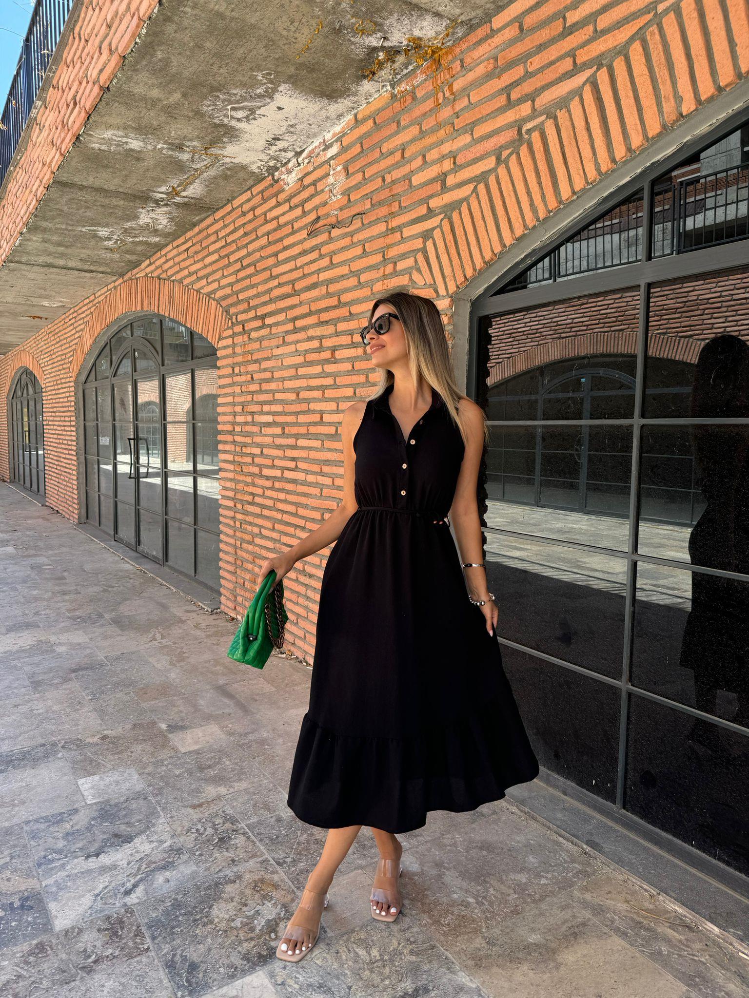 Minerta Kolsuz Yağ Siyah Keten Elbise 070621145