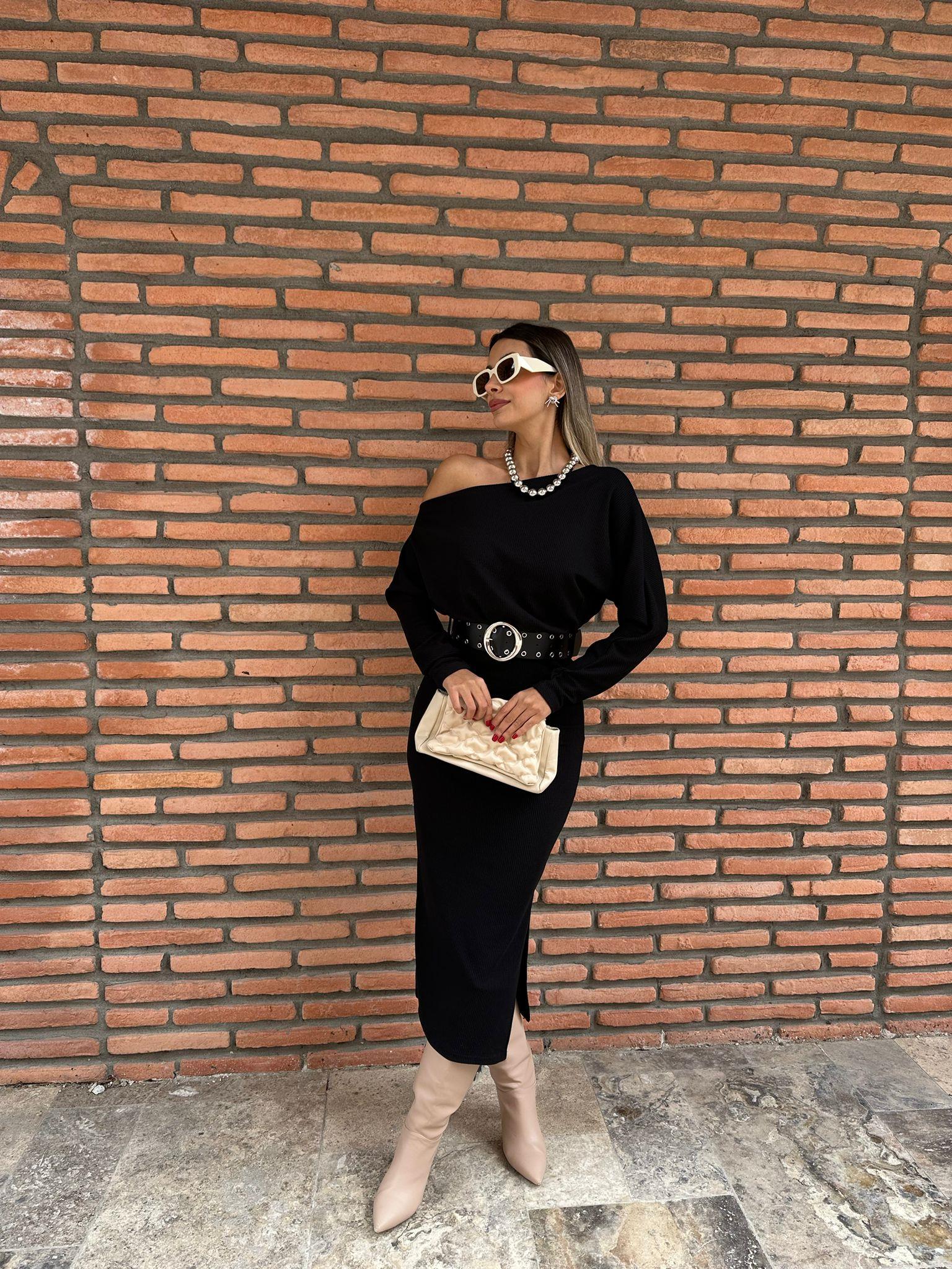 Monica Kemerli Fitilli Siyah Elbise kelb1039ny