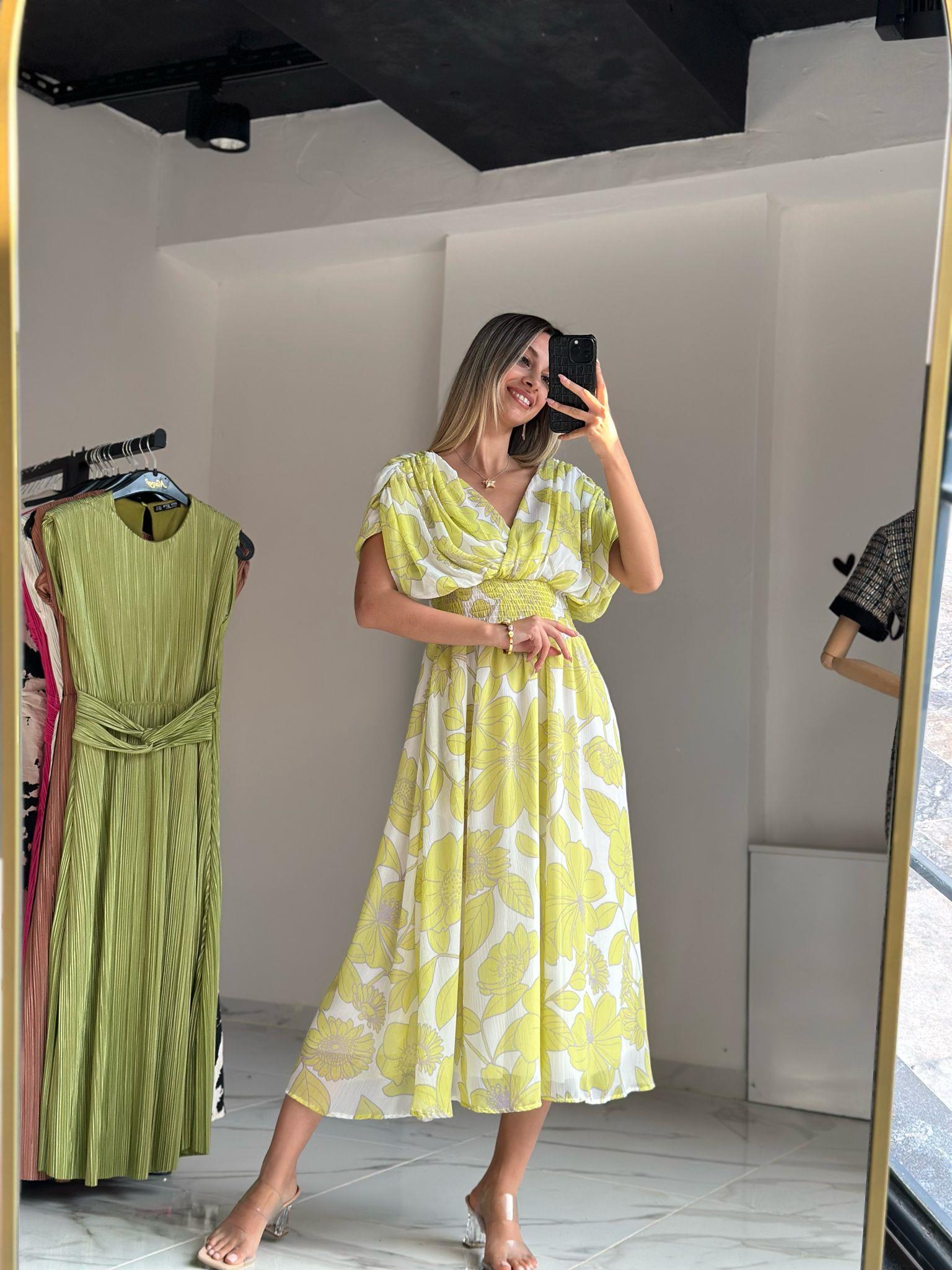 Morfo Bel Gipeli Orjinal Marka Sarı Şifon Elbise 07062161