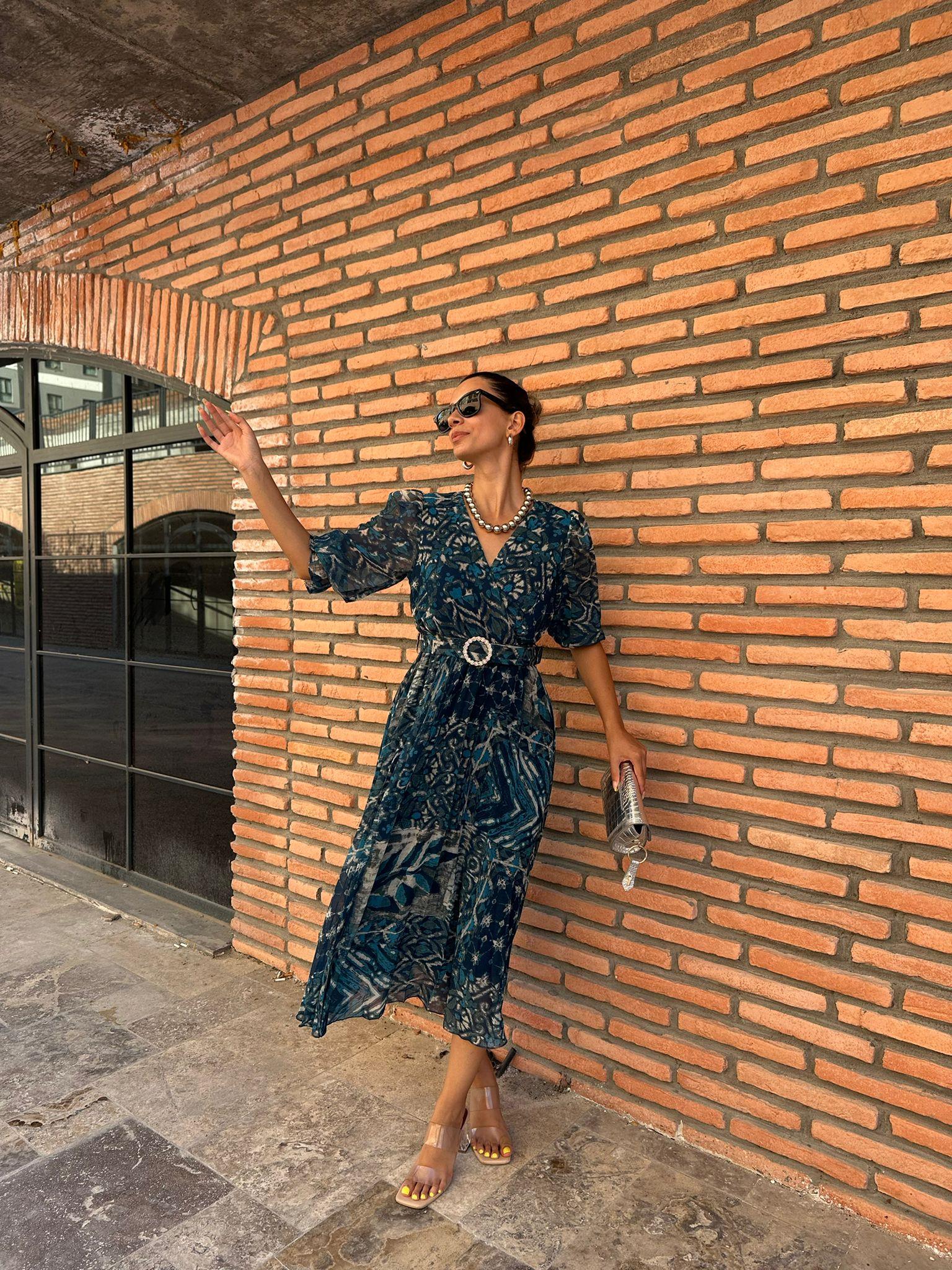 Moses Kemerli Yeşil Şifon Elbise 070621162