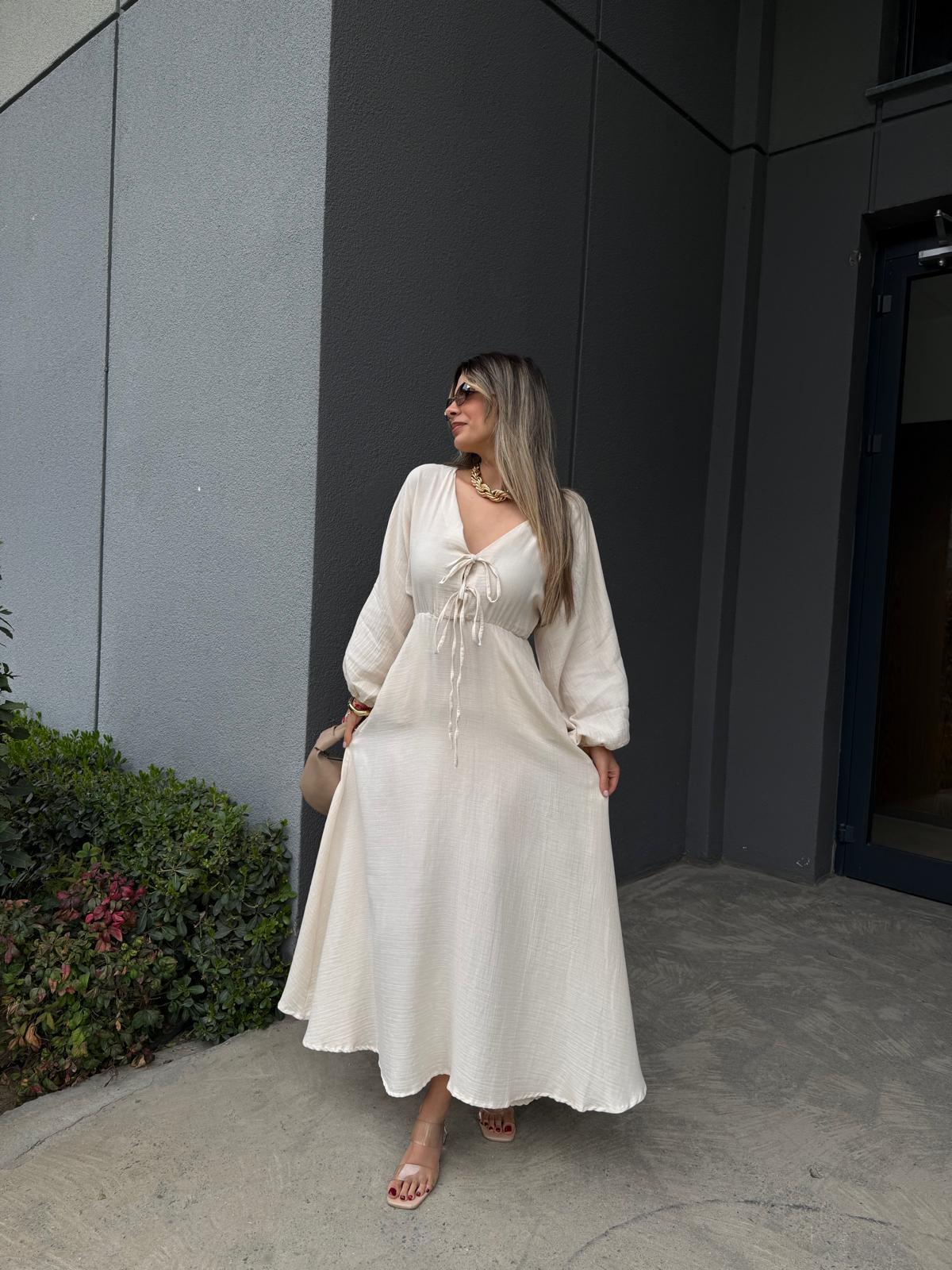 Müslin Kumaş Göğüs Bağcıklı Elbise Taşyelb3006ent