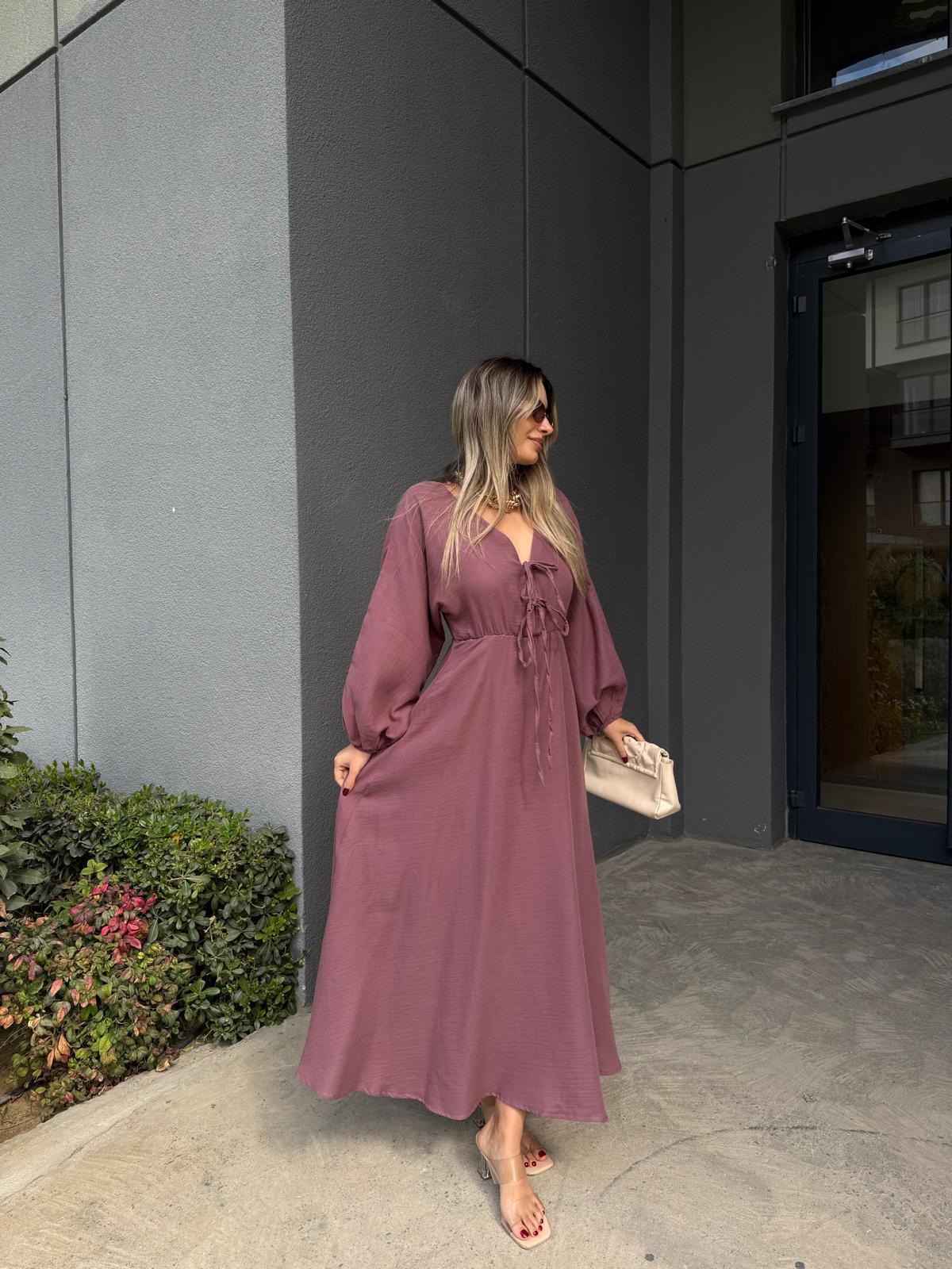 Müslin Kumaş Göğüs Bağcıklı Elbiseyelb3006ent