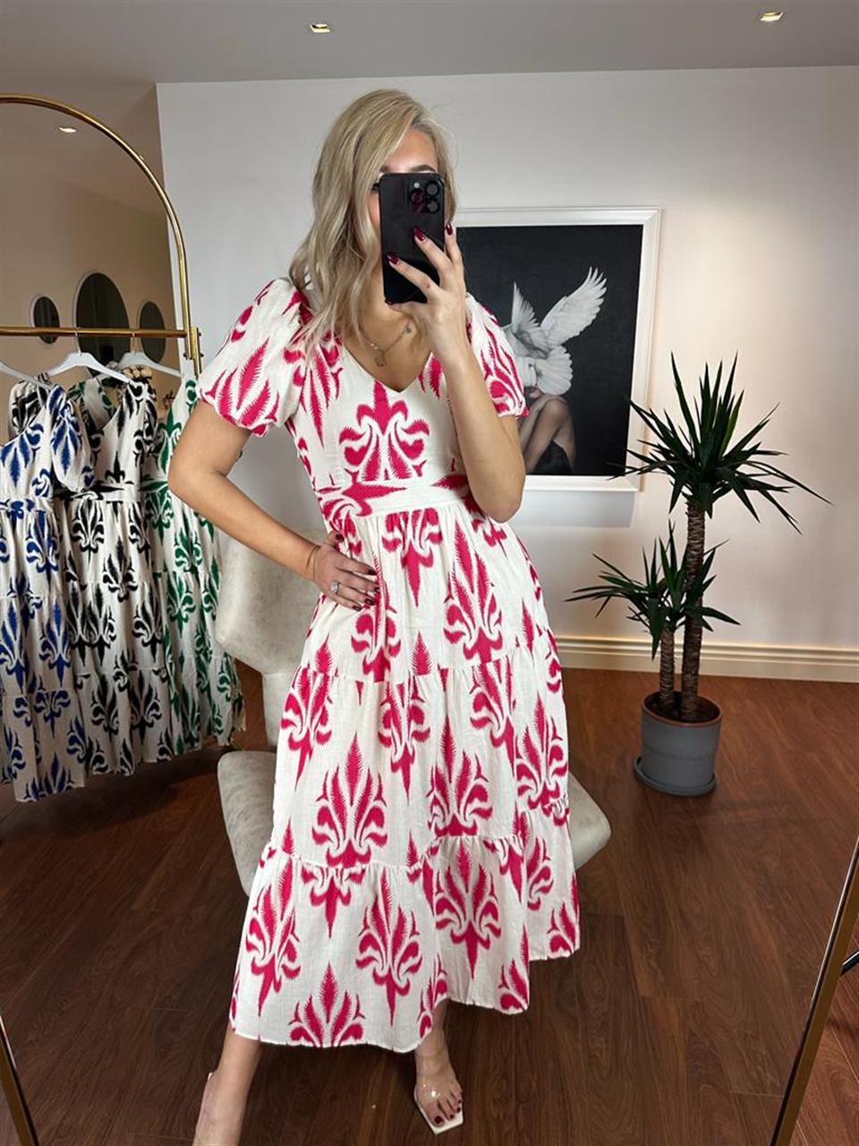 Nalia Etnik Desen Keten Elbise Pembe 0704117