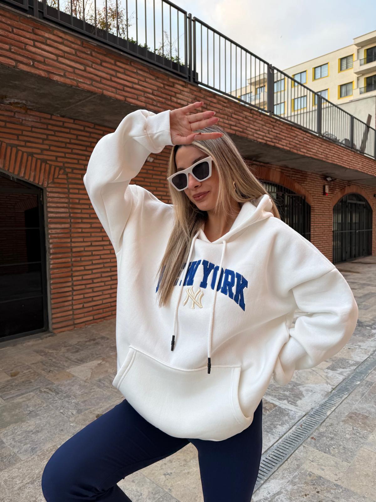 Newyork Kapüşonlu Beyaz Sweat swt1045ogz