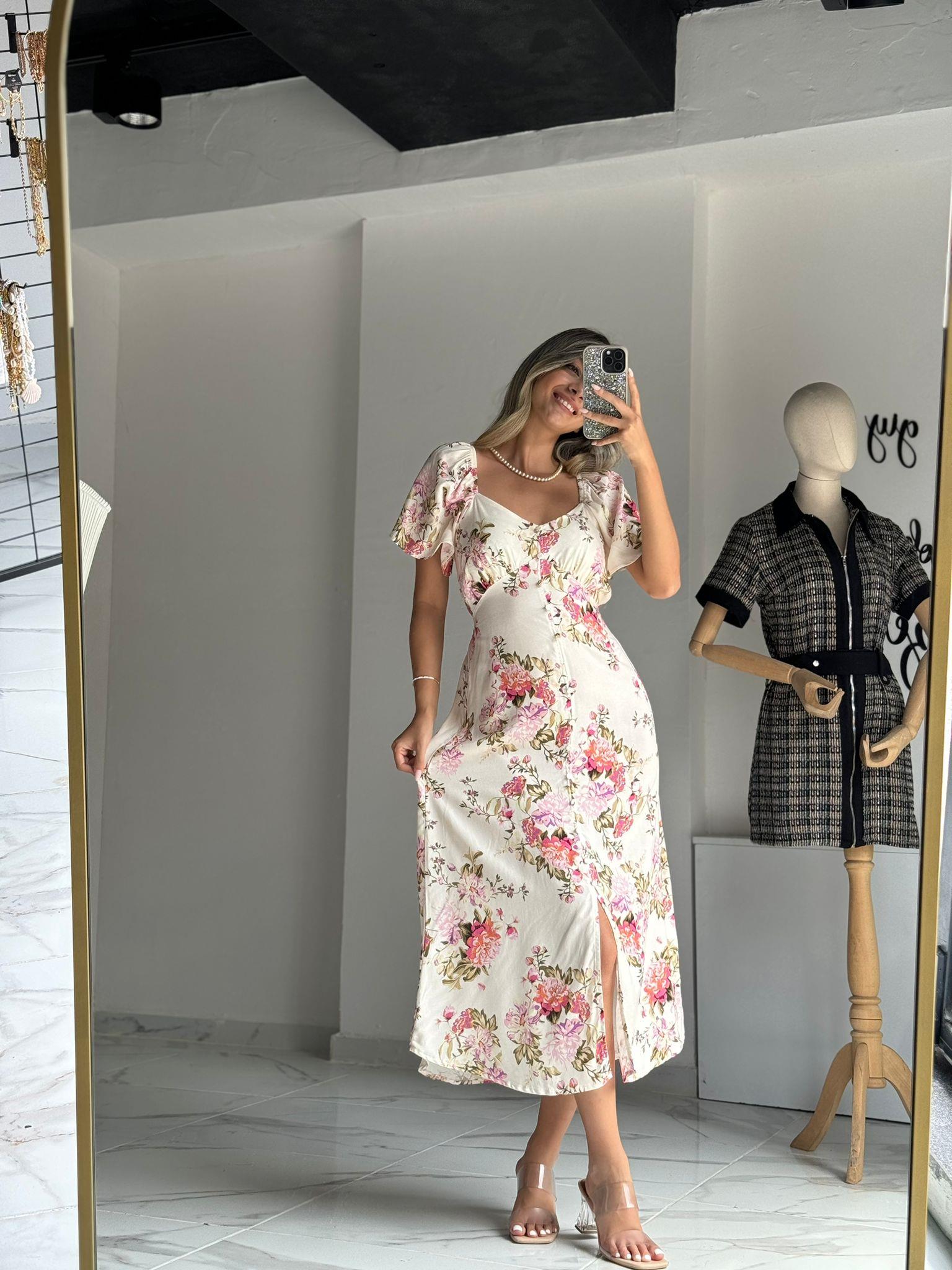 Nipa Pembe Çiçekli Vintage Elbise  070621115
