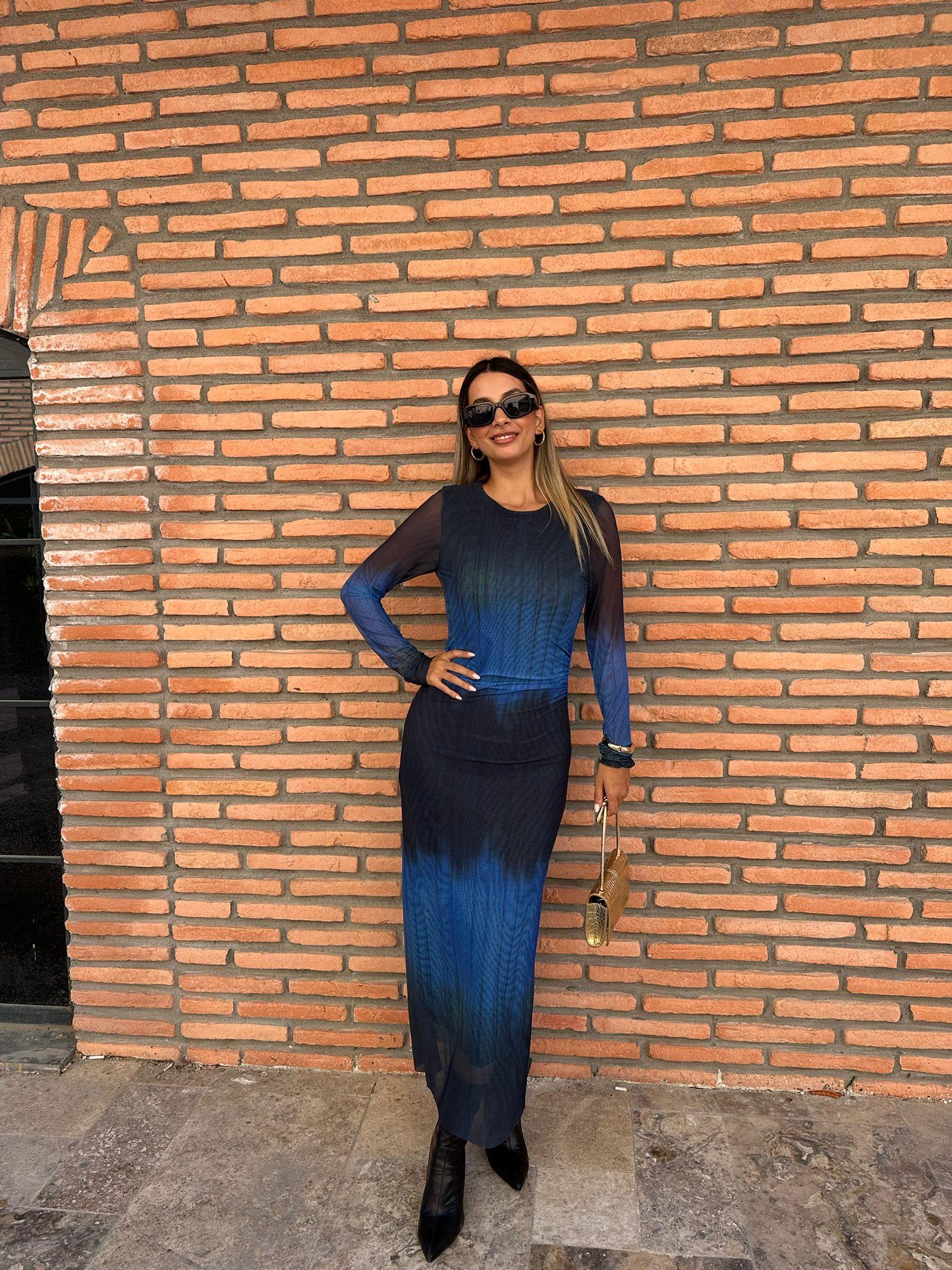 Olivia Tül Elbise Mavi Siyah 070621213