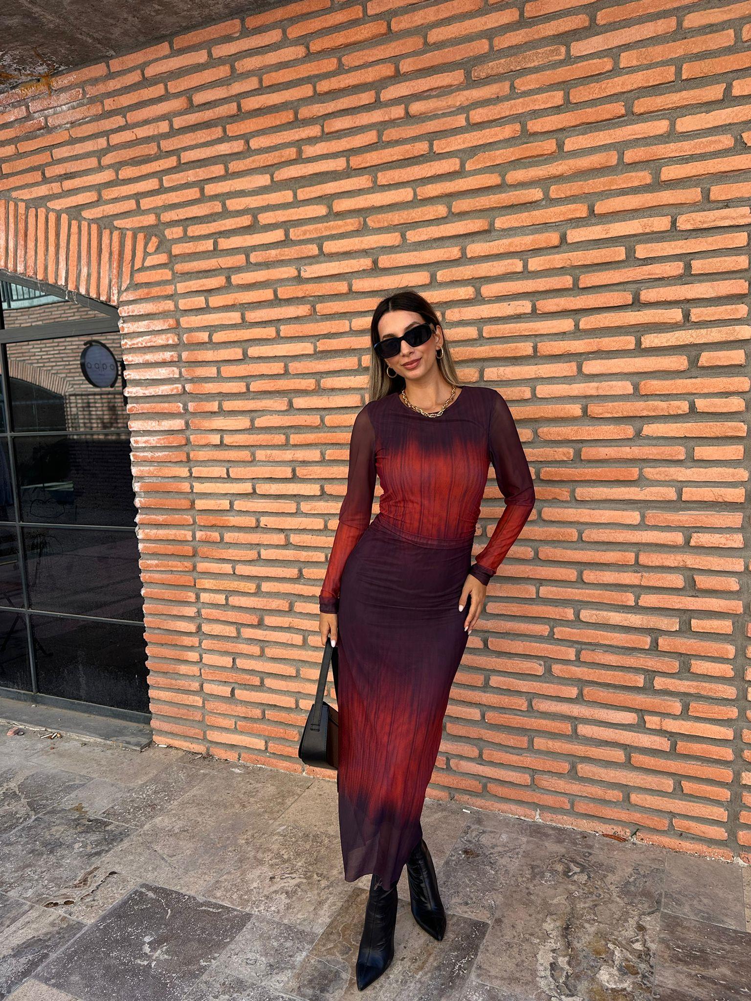 Olivia Tül Elbise Mor Kırmızı 070621213