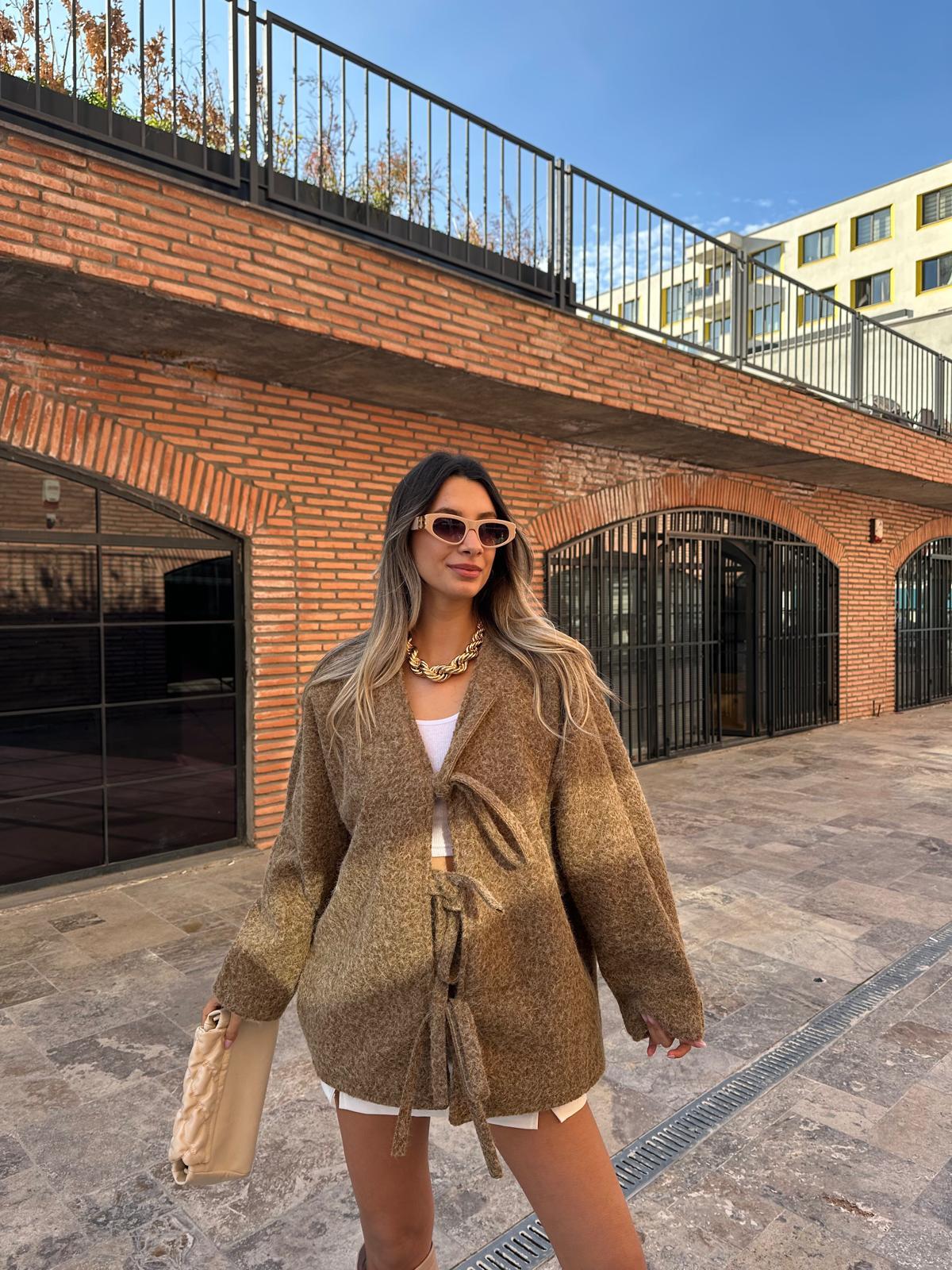 Önü Fiyonk Bağlamalı Kimono Kaban Vizon kbn2007sist