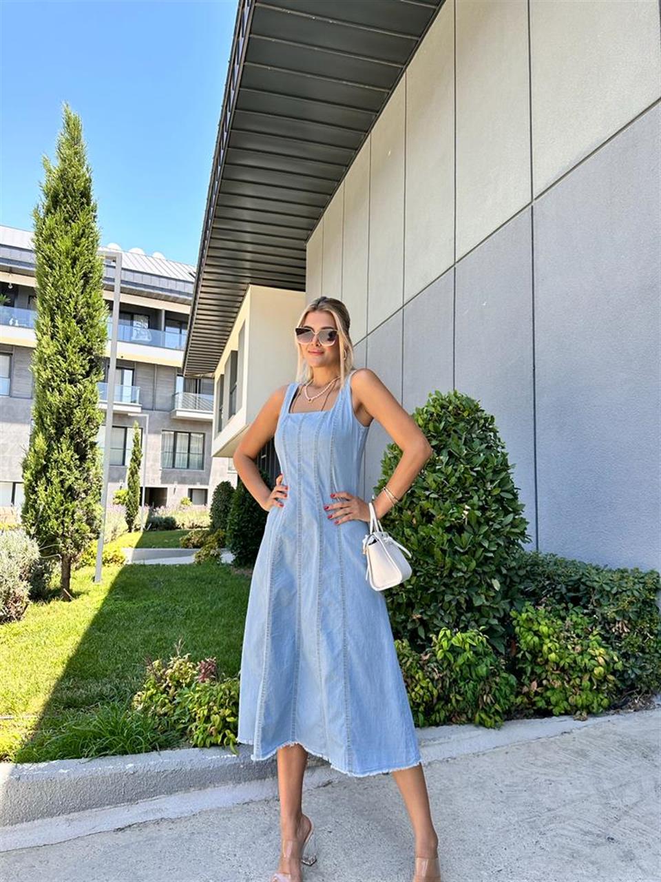 Önü Pensli Jean Elbise 1707306