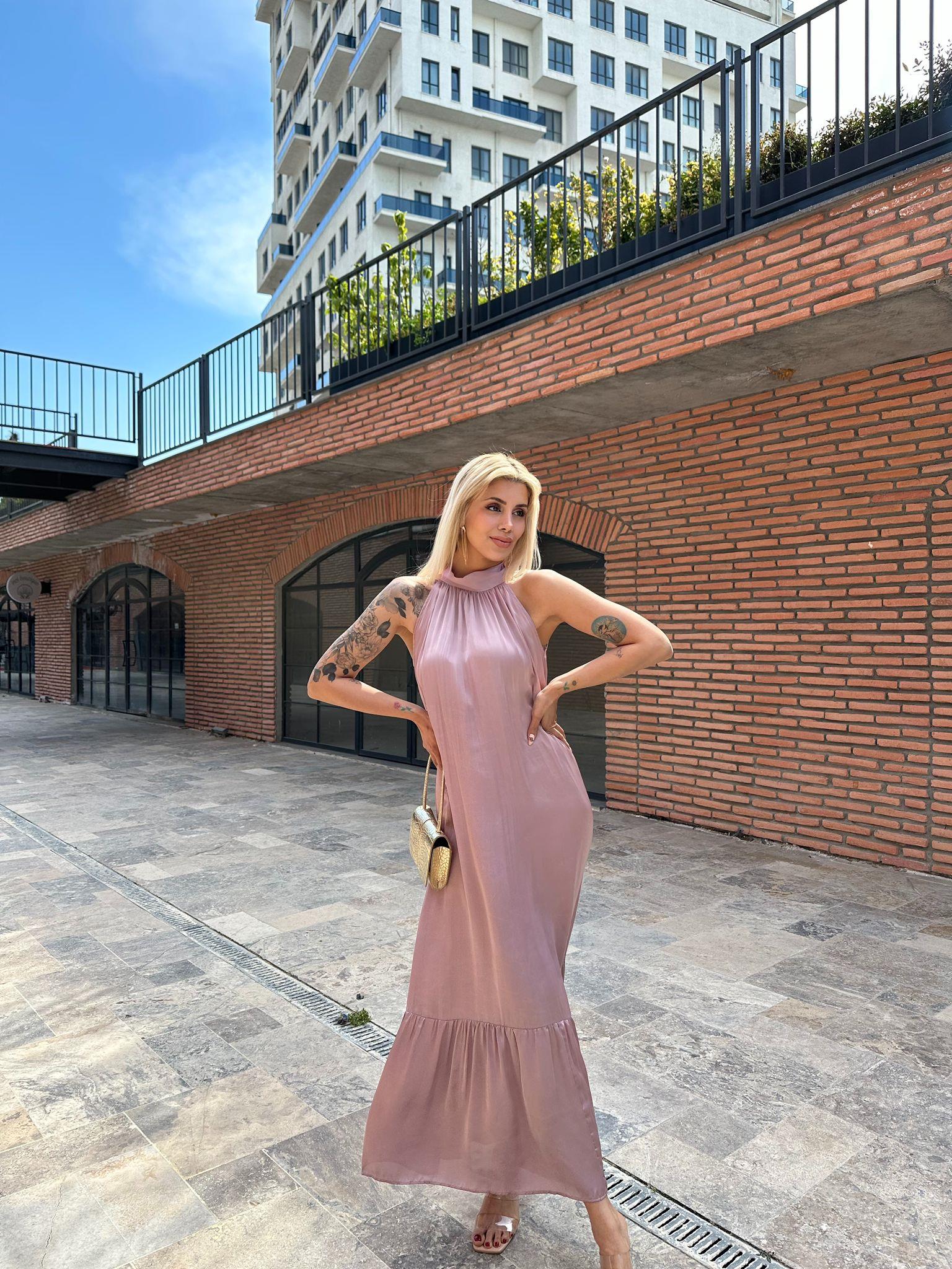 Orjinal Marka Pudra Saten Elbise 0706296