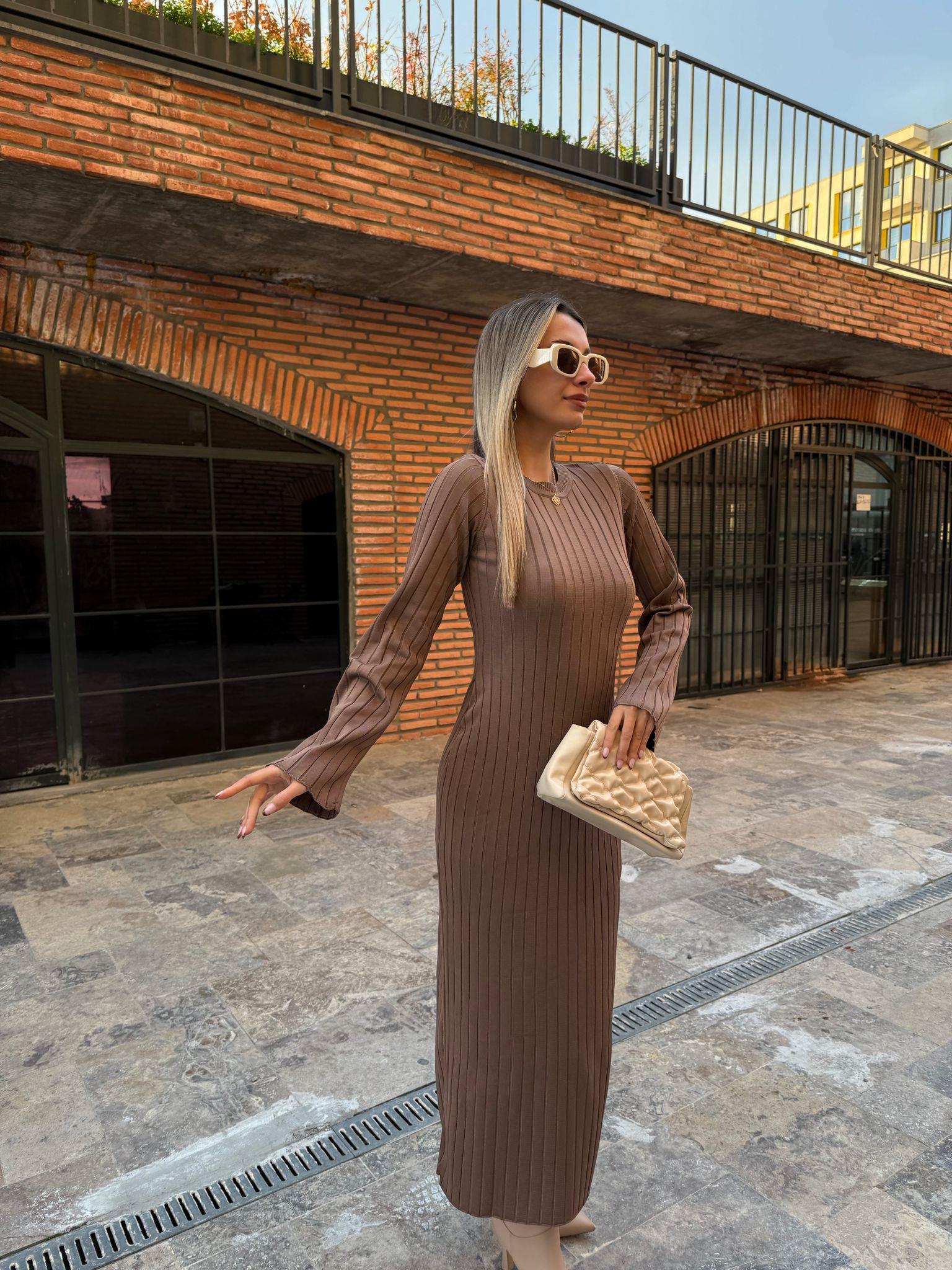 Oslo Geniş Kol İpek Triko Camel Elbise kelb2073qss