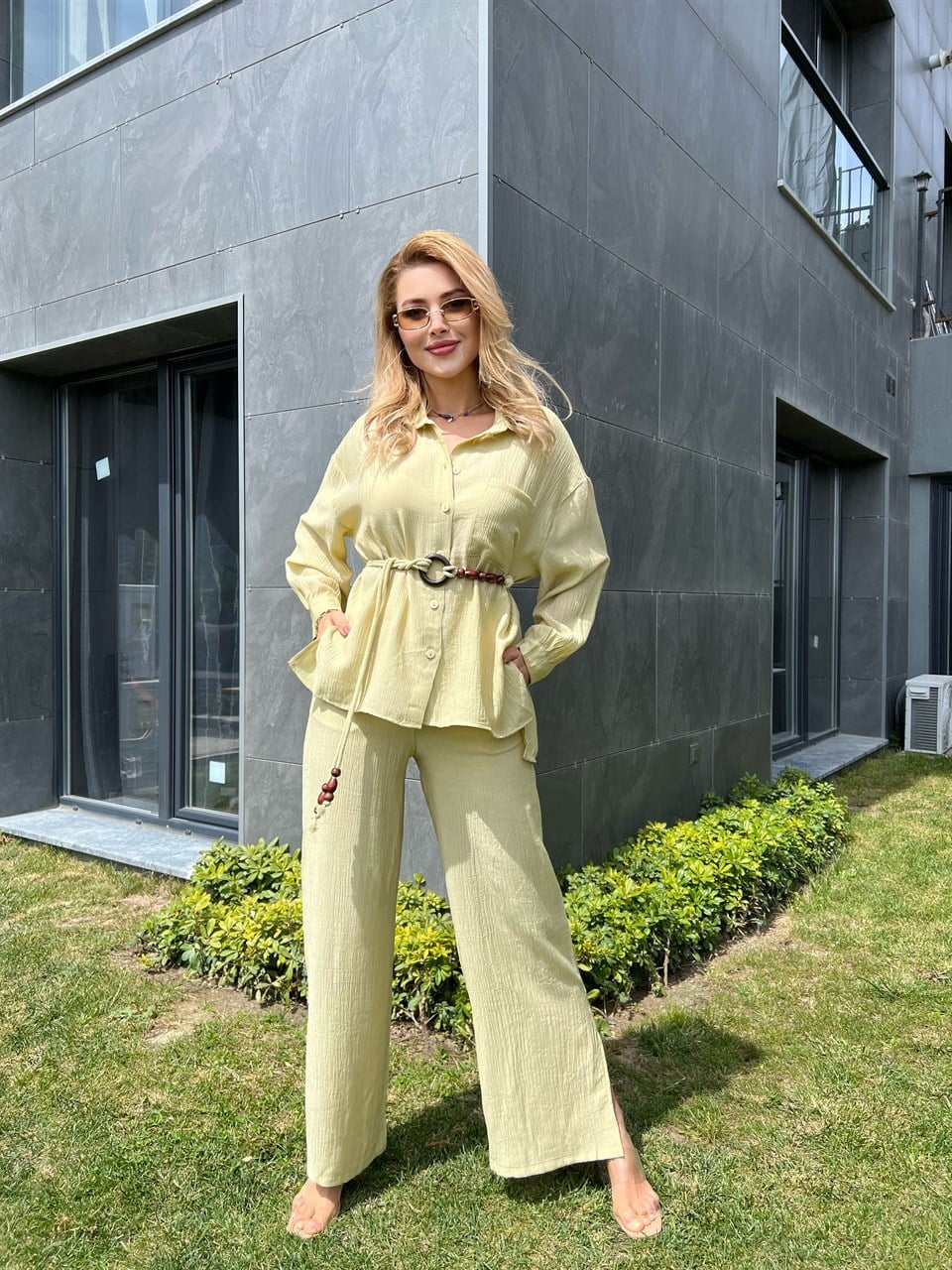 Oversize Kemerli Gömlek Pantolon Takım
