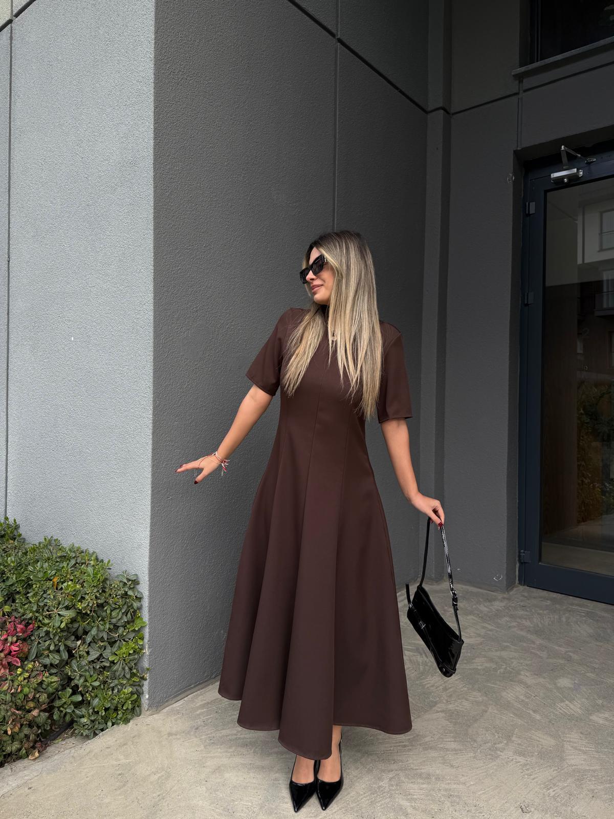 Özel Üretim Eteği Volanlı Elbise Kahverengiyelb2217grs