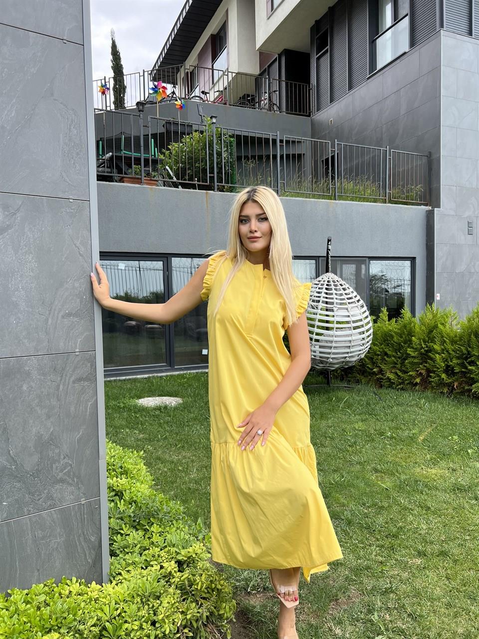 Pale Sarı Poplin Elbise