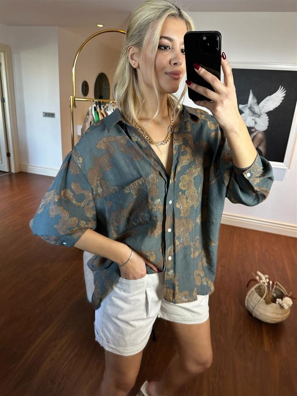 Pas desen oversize gömlek 1604142