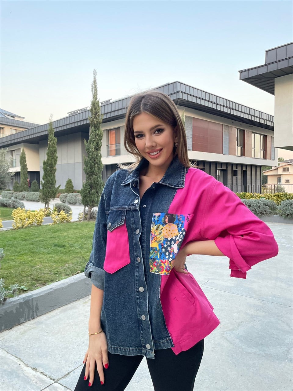 Pembe Kollu Jean Gömlek  2654