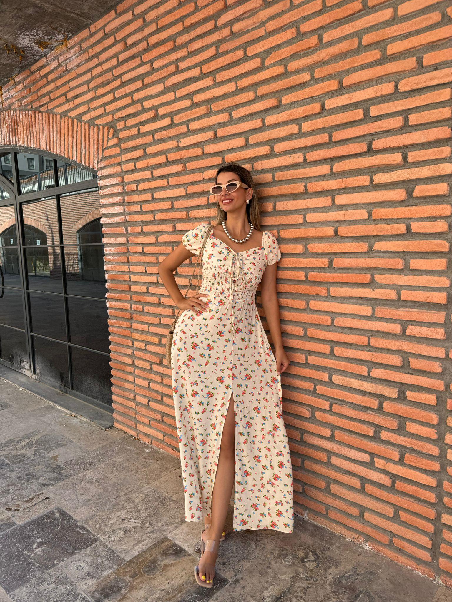 Pera Çıtır Desen Kırık Beyaz Viskon Elbise 070621150