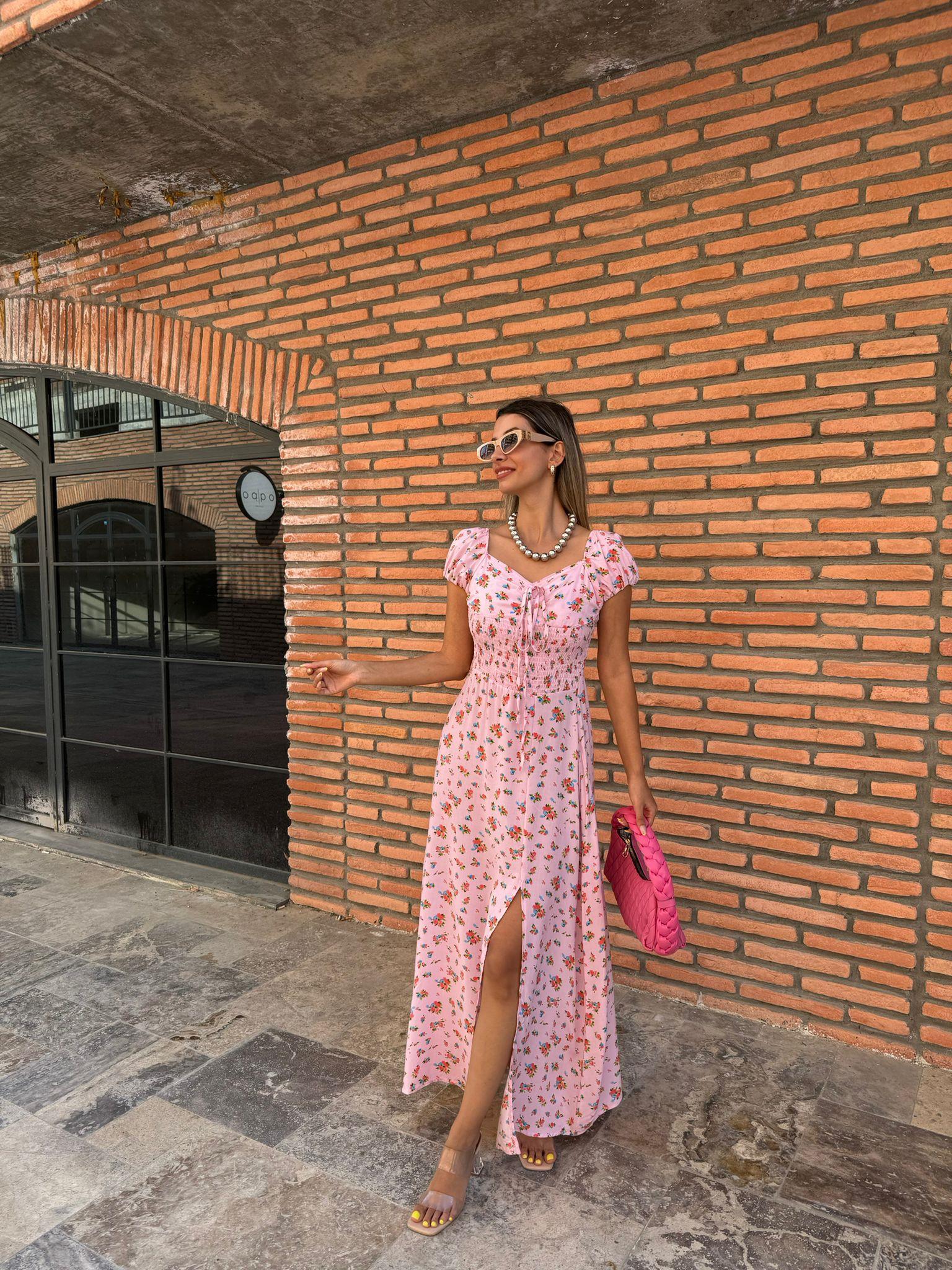 Pera Çıtır Desen Soft Pembe Viskon Elbise 070621150