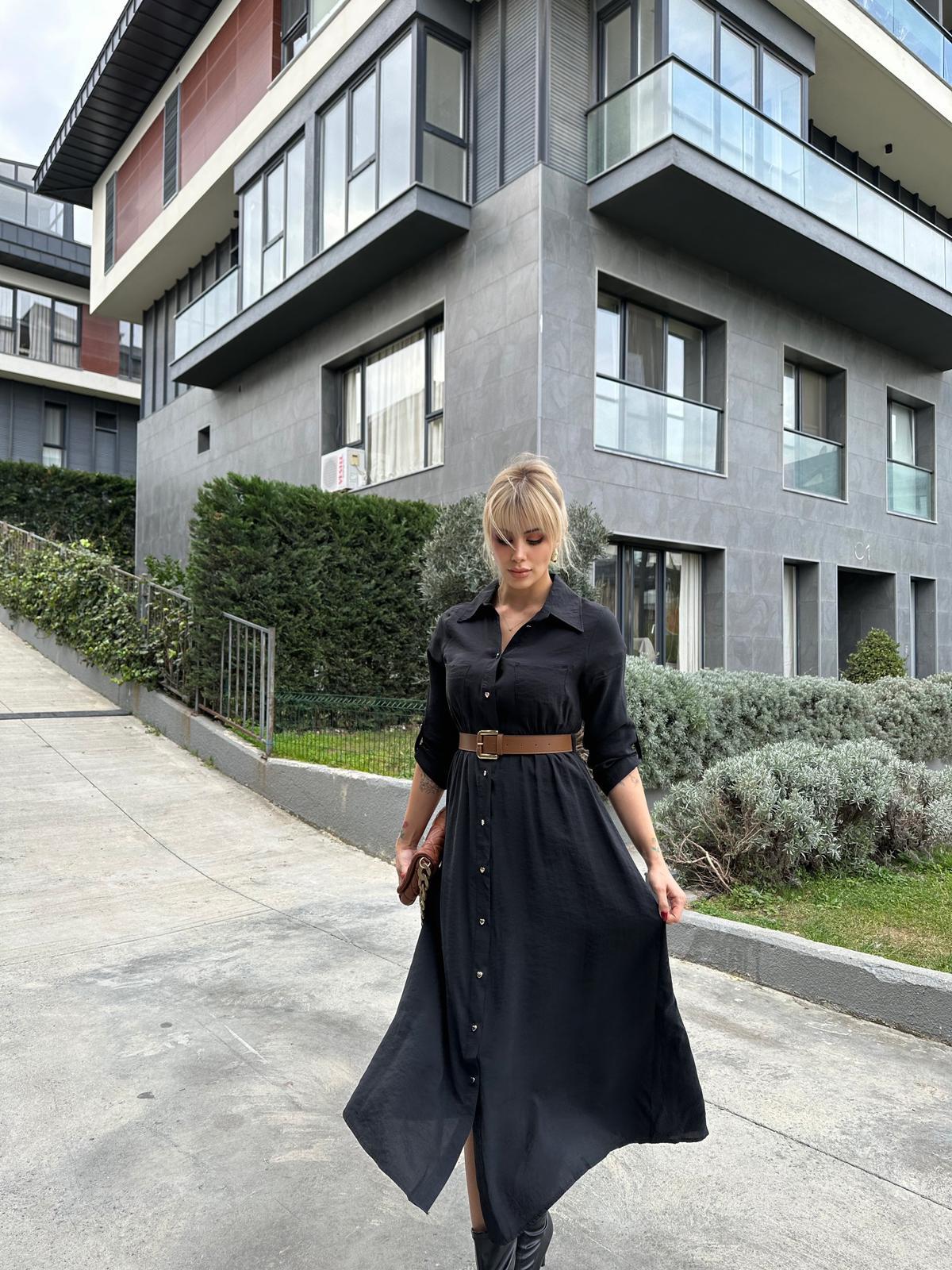 Pierra Modal Kemerli Elbise Siyah 17074537