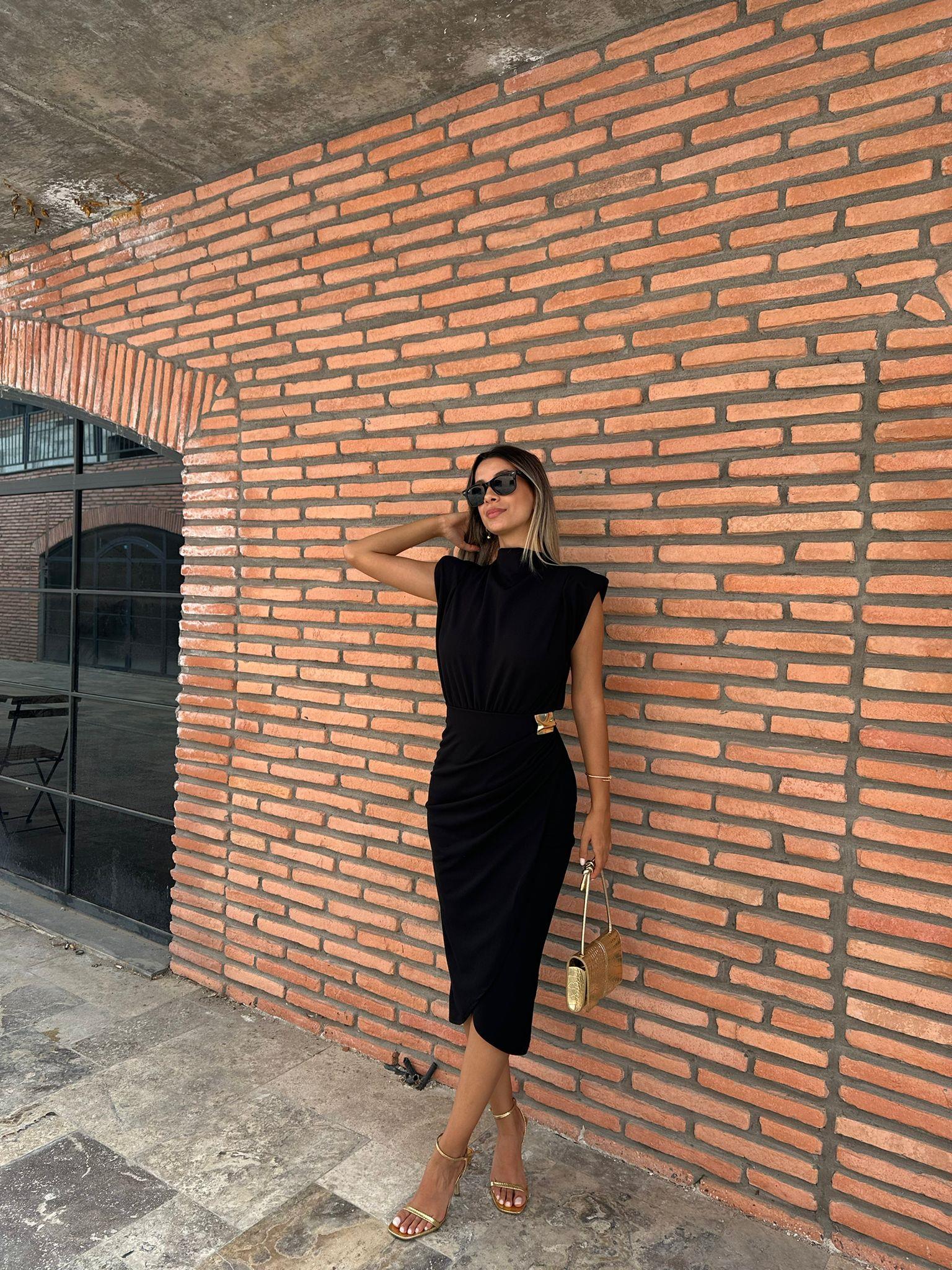 Pietra Beli Gold Tokalı Siyah Elbise 0706211102