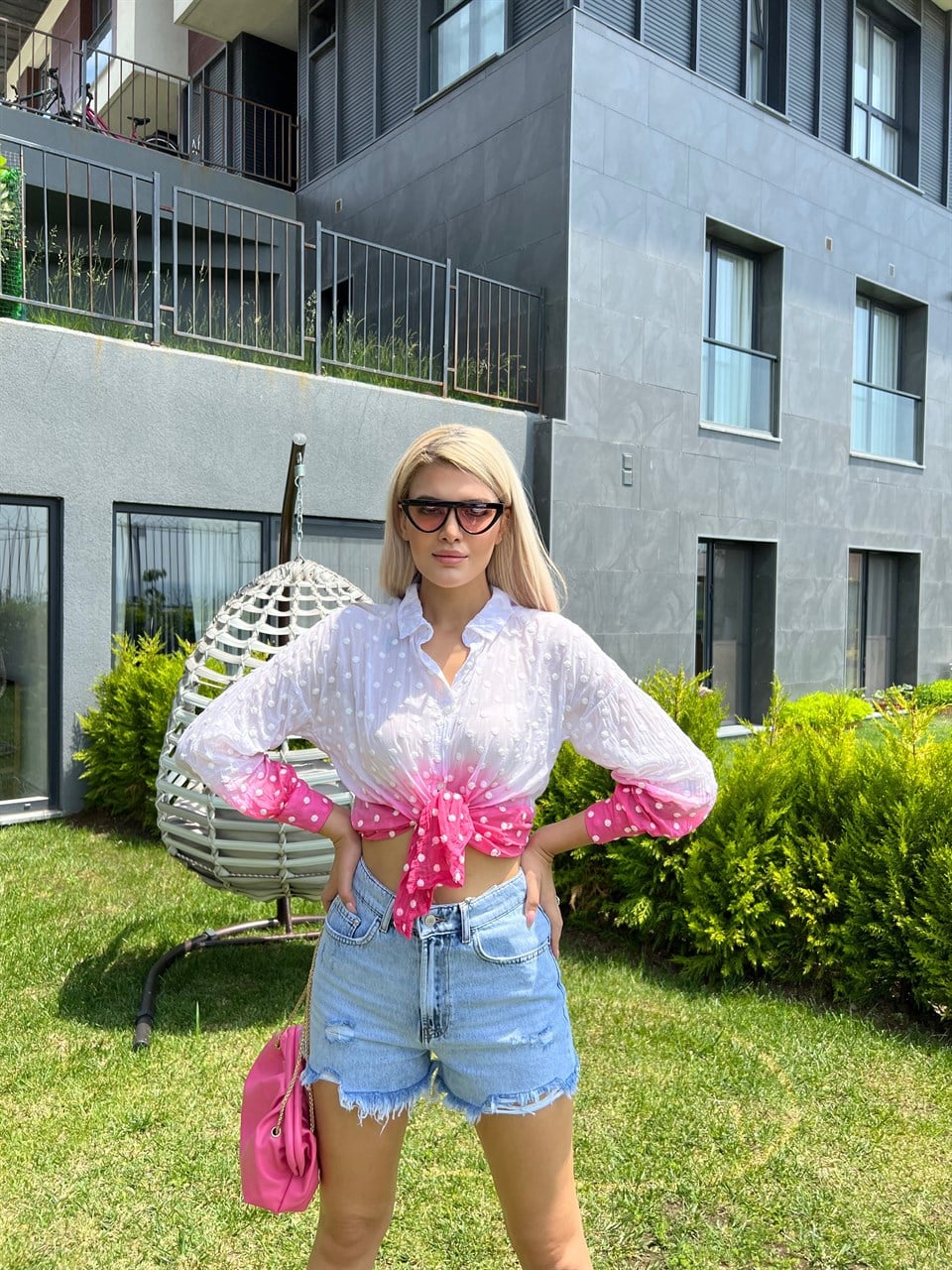 Ponpon Vual Fuşya Gömlek