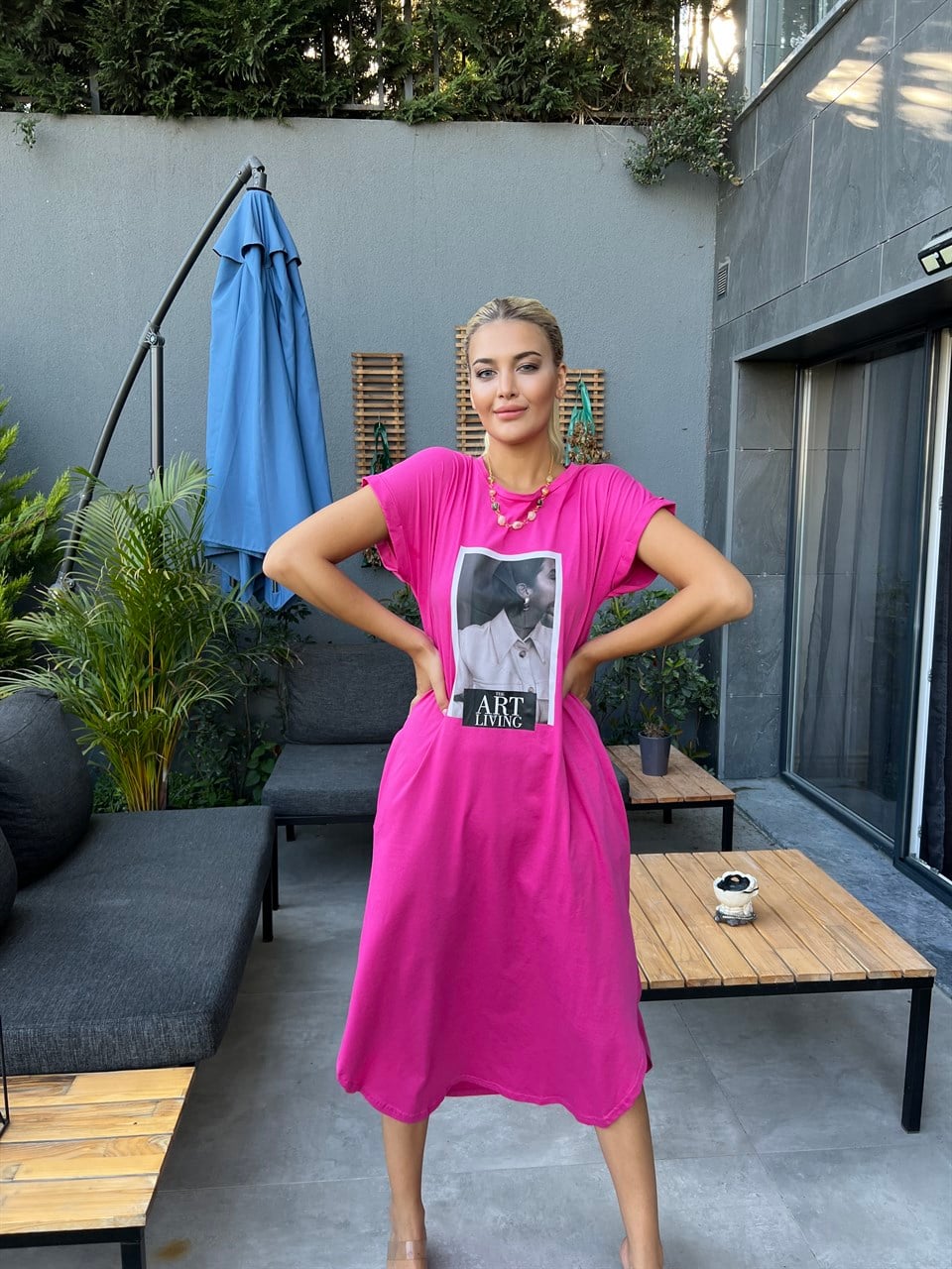 Port Baskı Basic Pembe Elbise