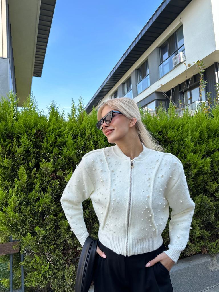 Premium Seri incili Hırka Beyaz 1707525