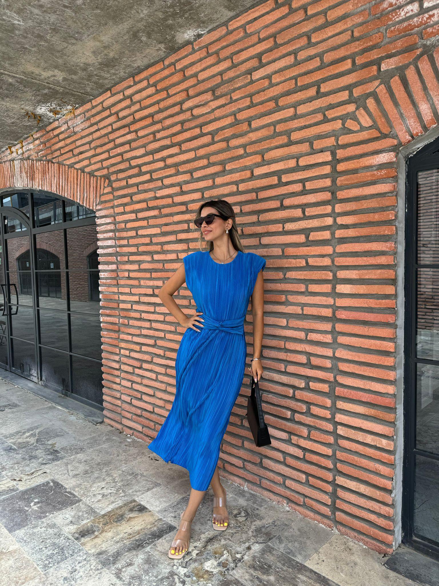 Ramos Piliseli Vatkalı Mavi Elbise 07062186