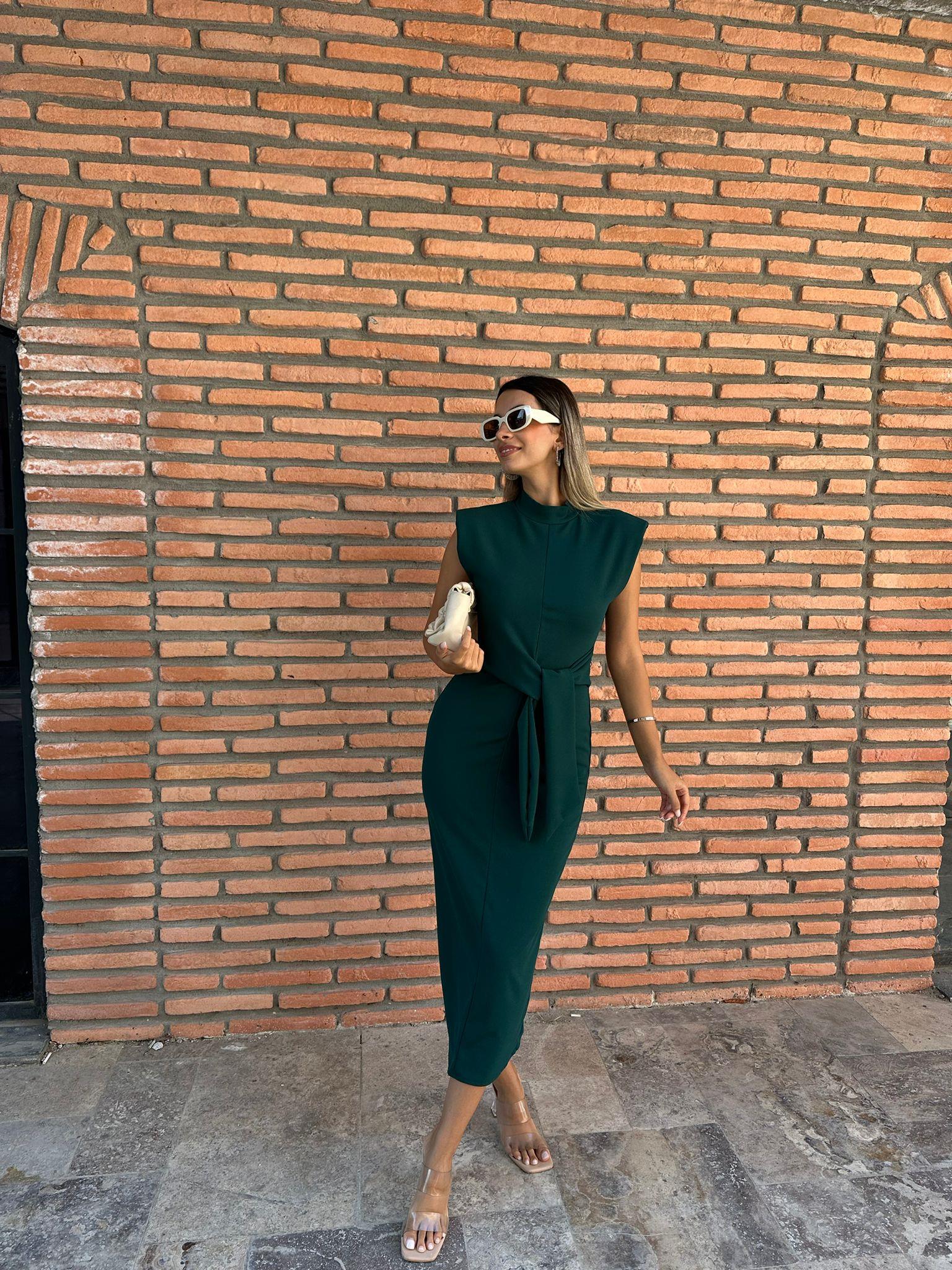 Renata Bağlamalı Yeşil Crep Elbise 070621227
