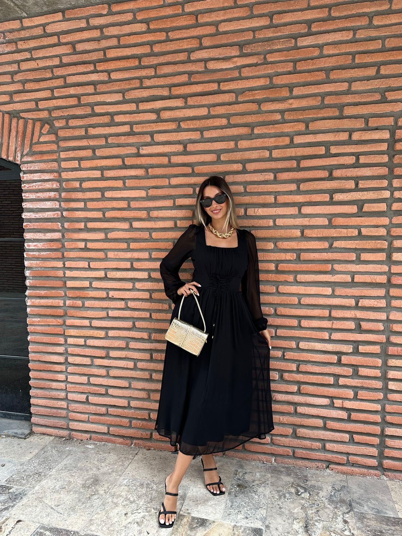 Repsa Bel Korseli Siyah Elbise  070621197