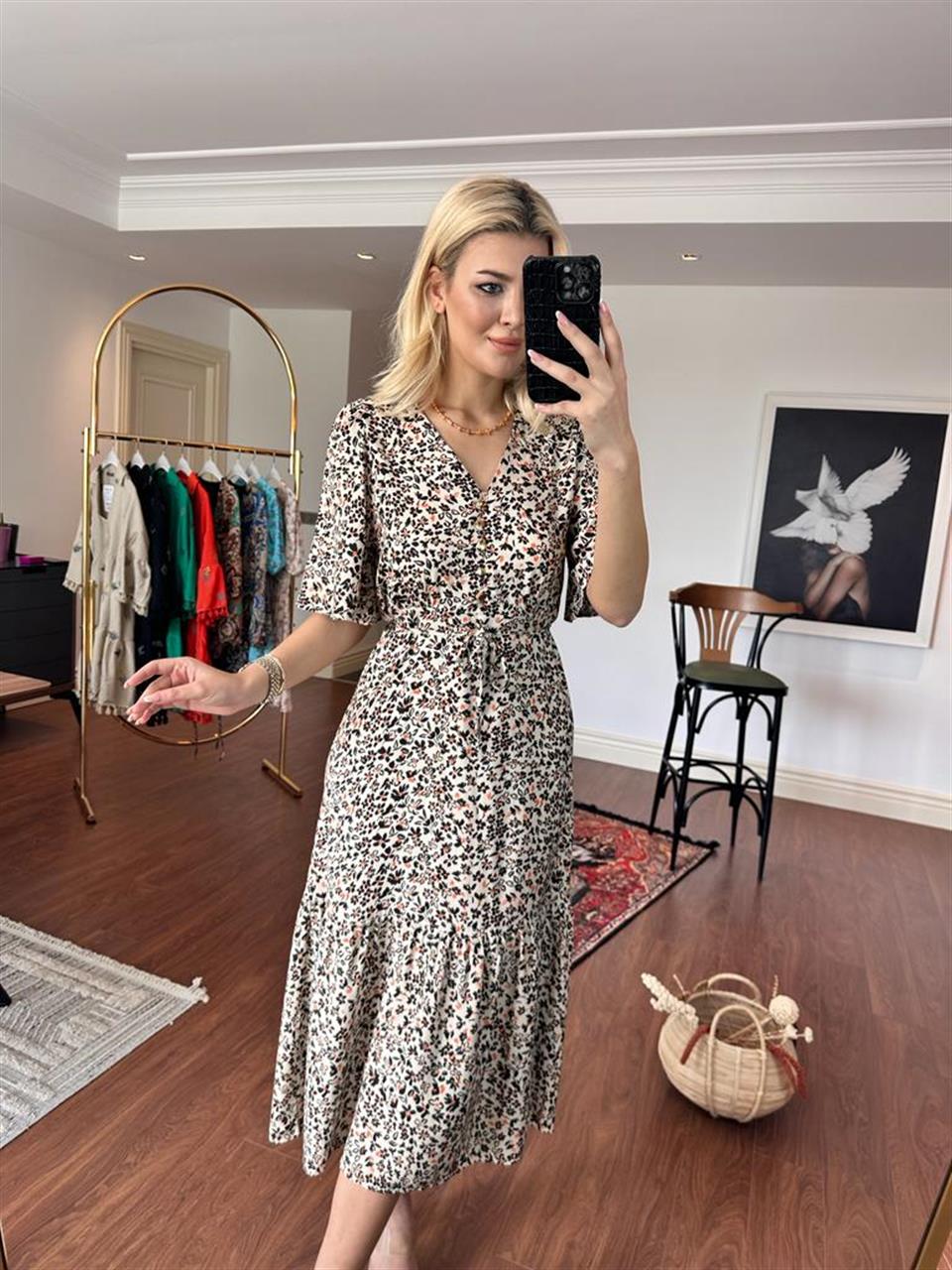 Ressa Çiçekli Viskon Elbise Siyah 2005241