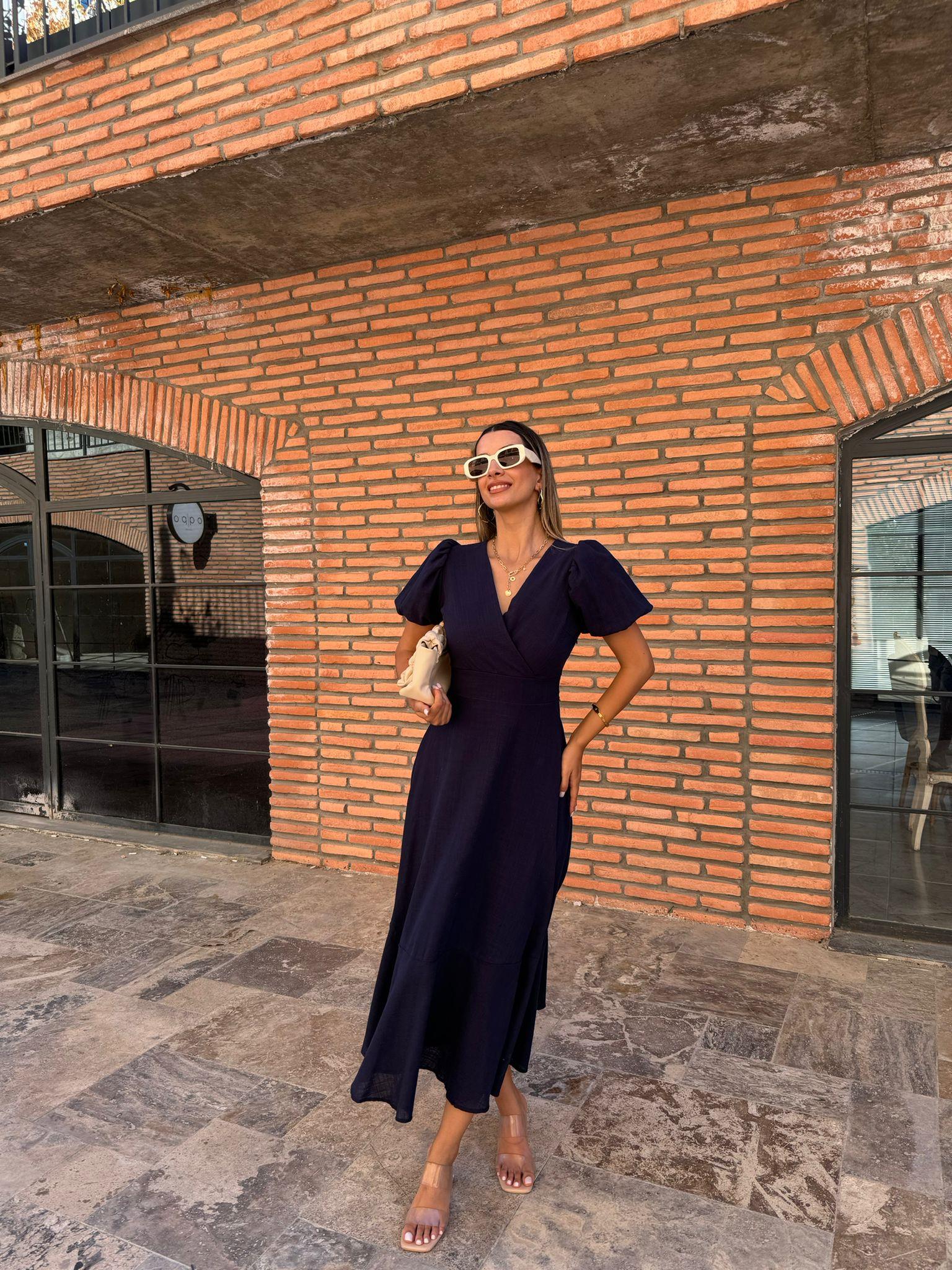 Riana Keten Elbise Lacivert 070621175