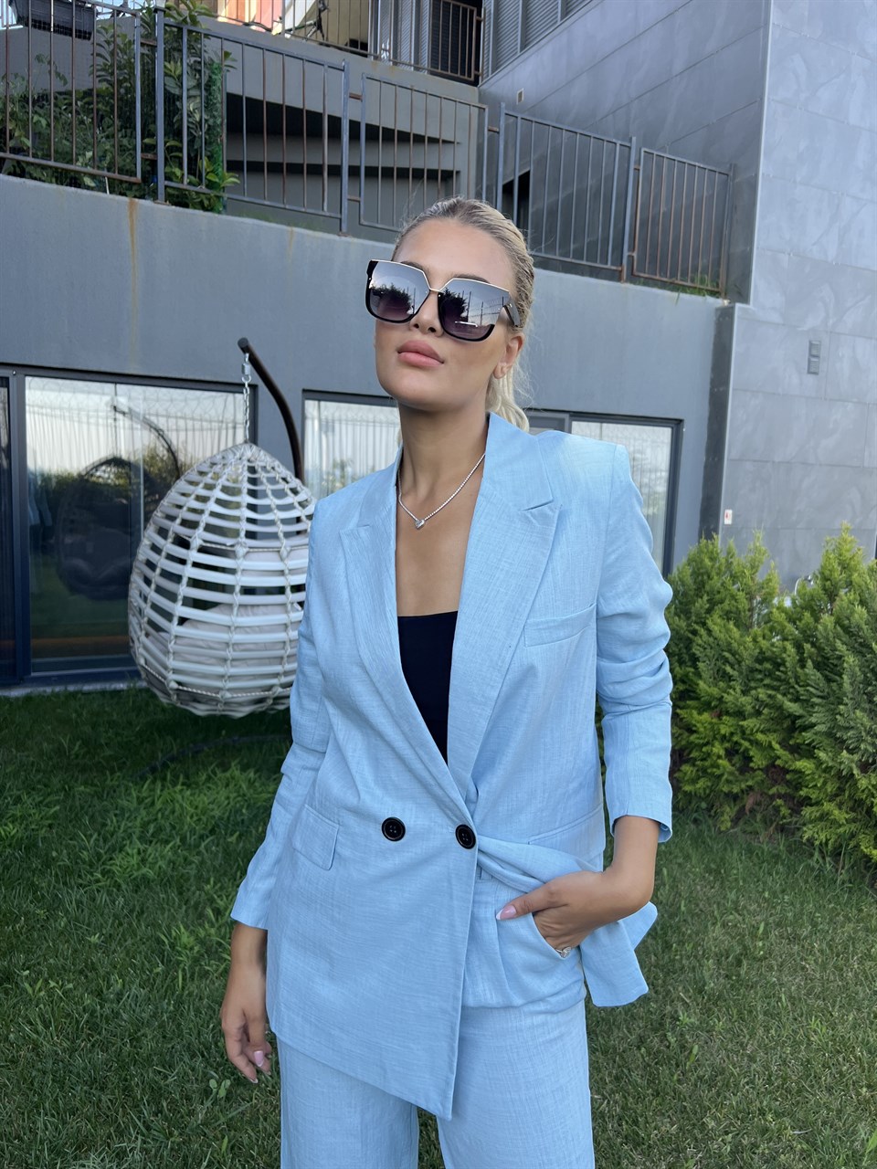 Sadie Mavi Palazzo Takım Elbise